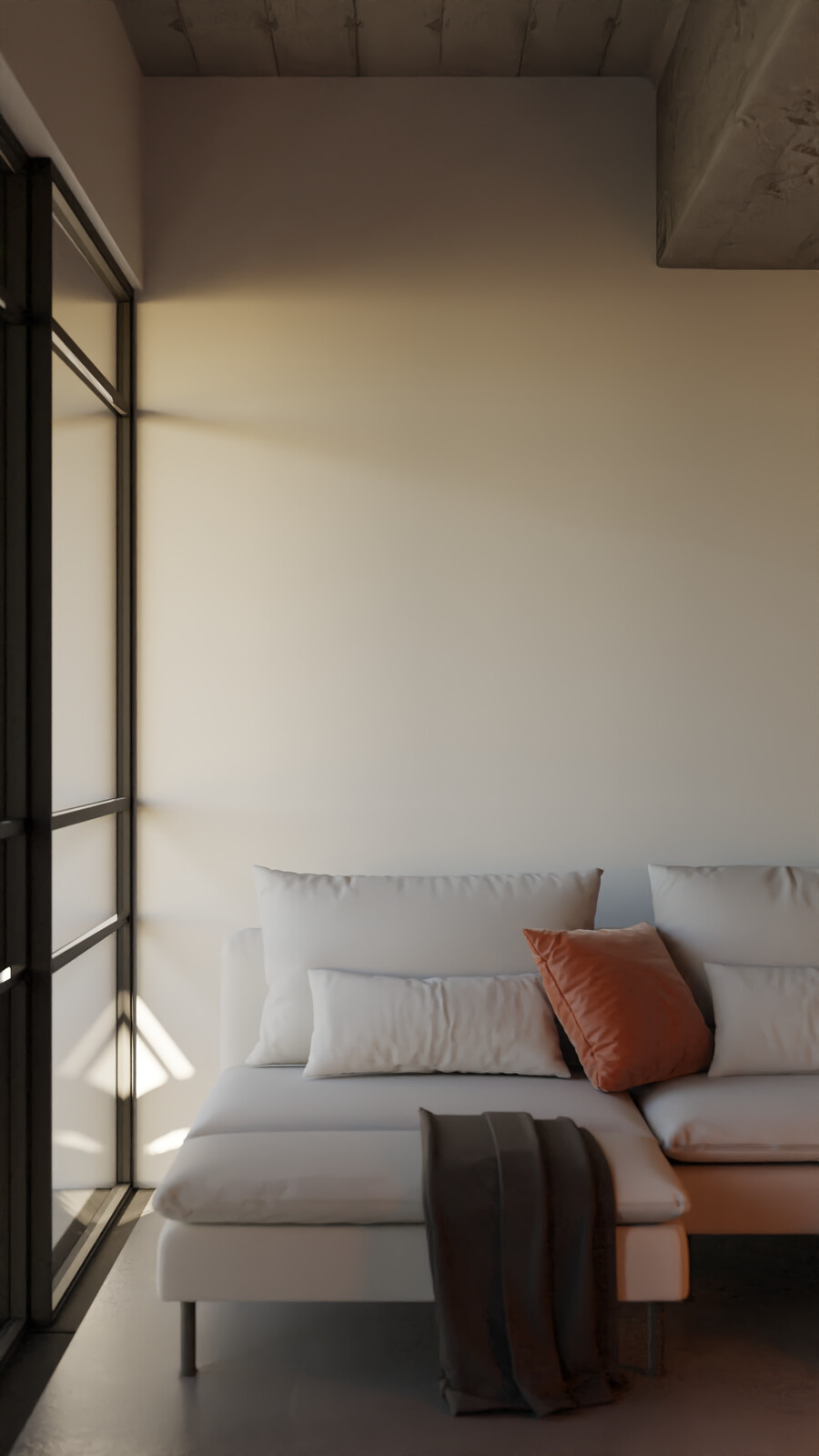 Detail of the terrace exit area. When the doors open, the sofa "chaise longue" corner becomes part of the terrace.