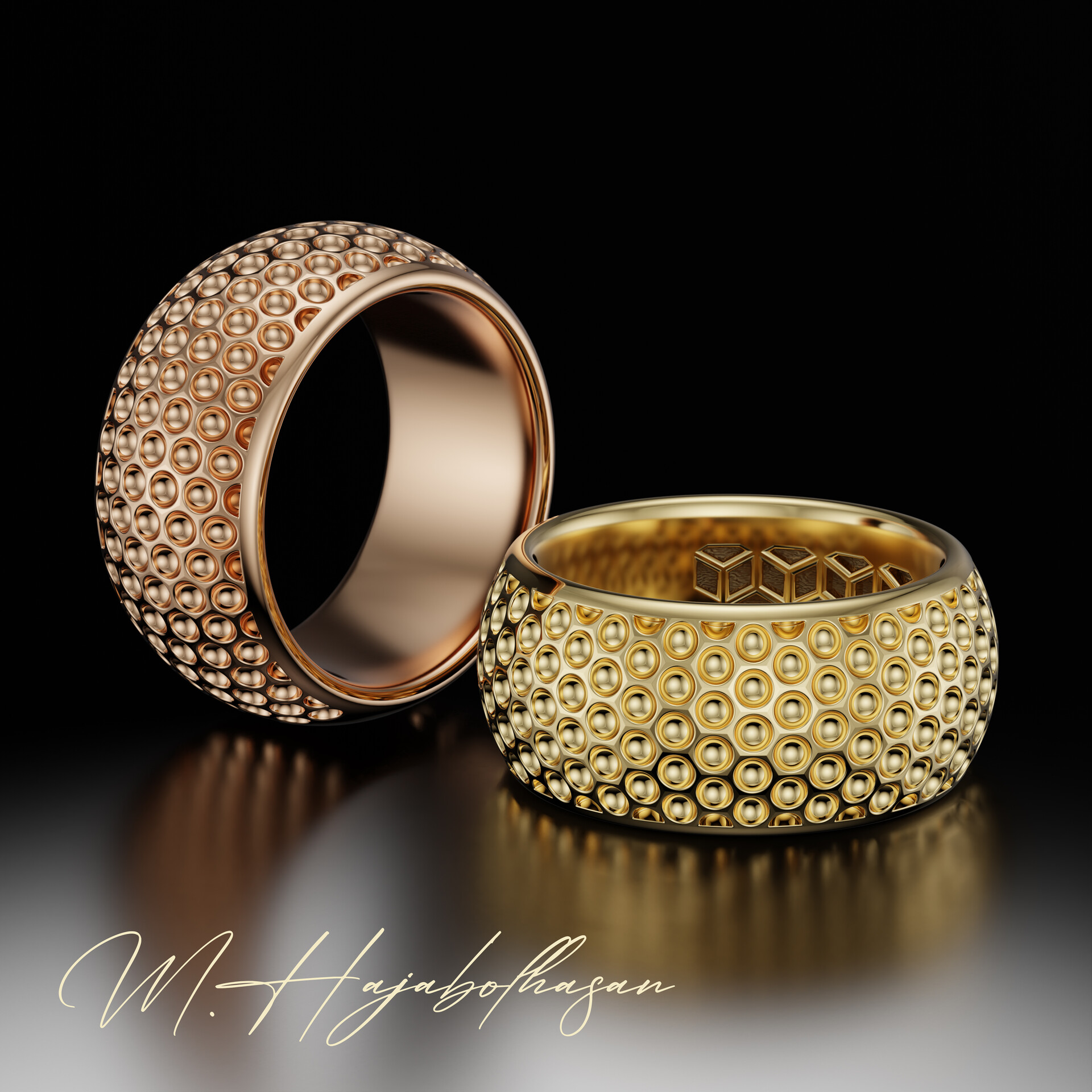 ArtStation Honeycomb Pattern Gold Band Ring 3D Printable
