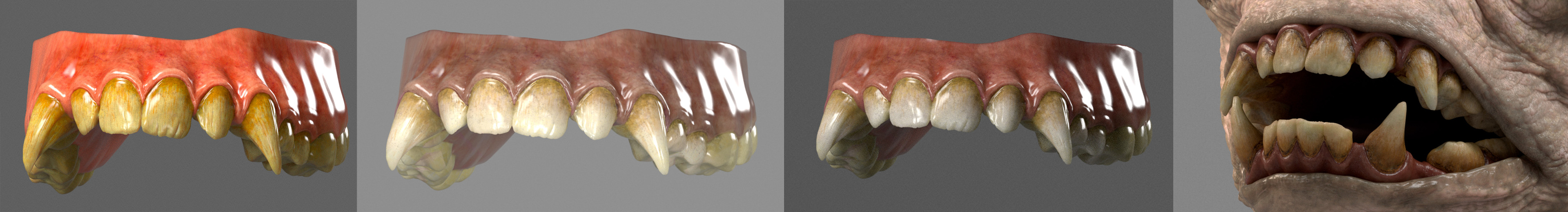 Different tests for the look of the teeth + final render
