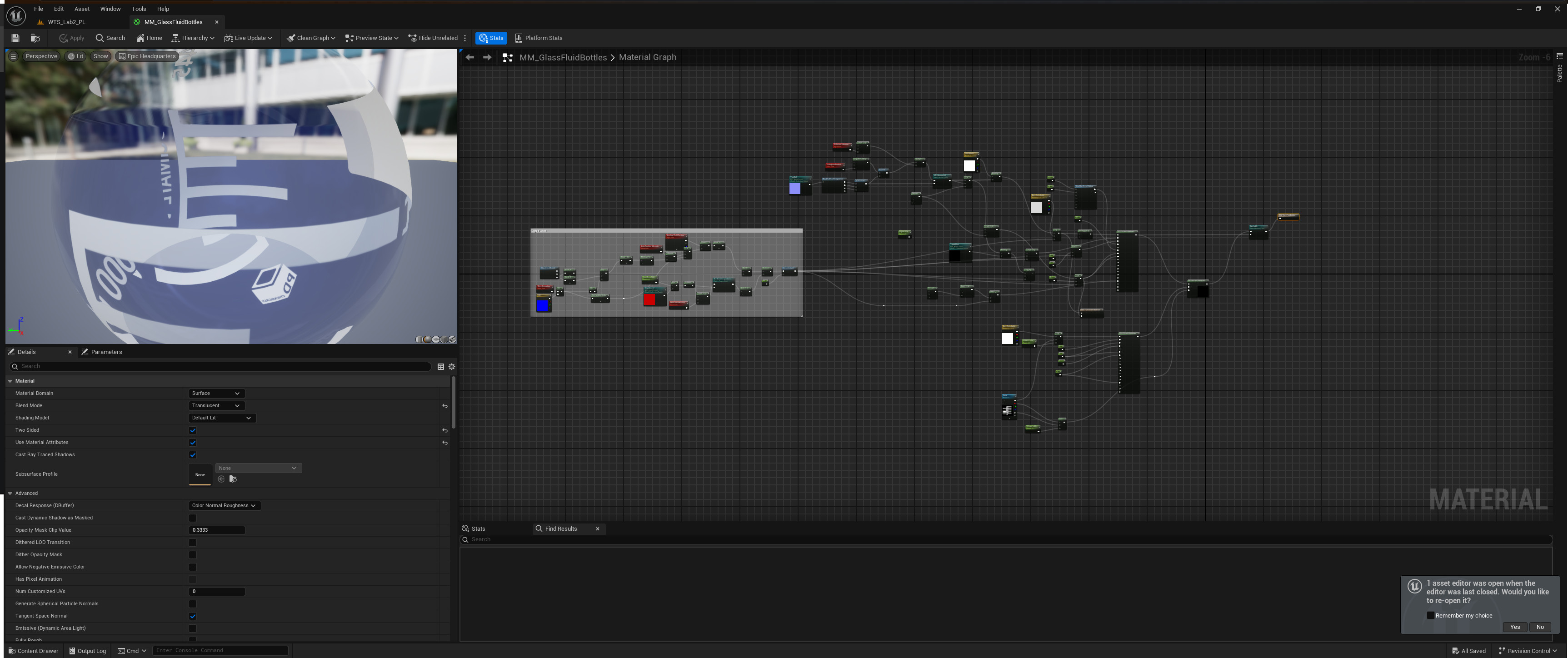 Unreal Editor | Glass Bottle Material