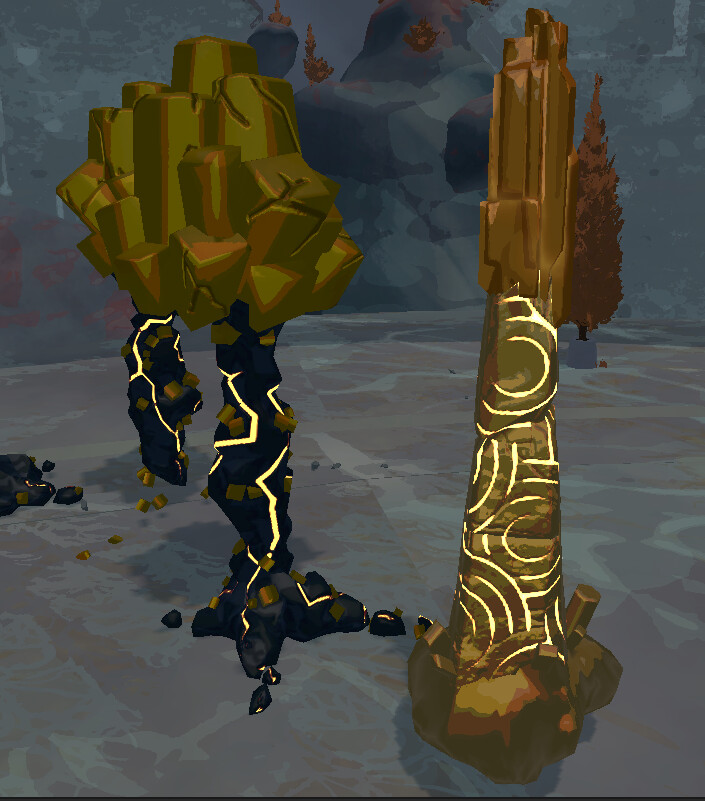 Made the geode material match the column on the right. Increased the height and made it 'collapsible' for when the player uses it.