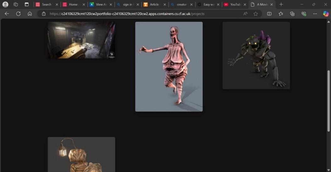 Projects Page: This dynamically displayed image content and associates them with links to each project. Demonstrates some good use of CSS and styling elements.