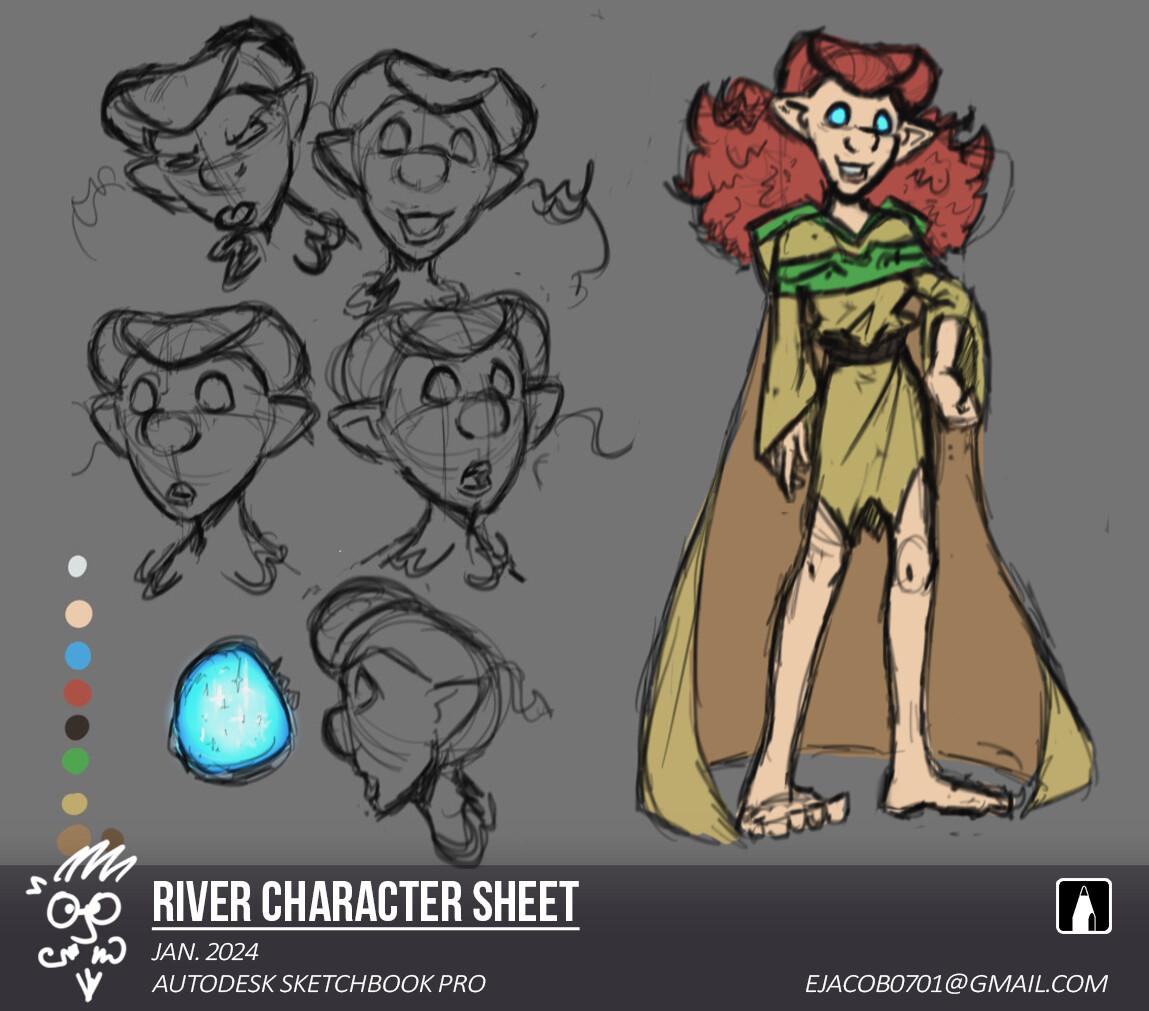 Edwin Jacob - River- Character sheet and Illustration