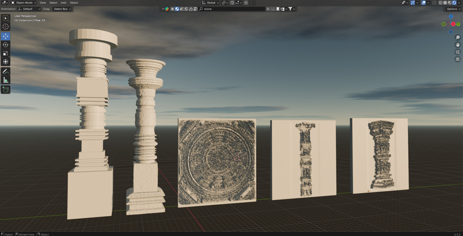 Basic assets modelled in 3DCoat and Blender