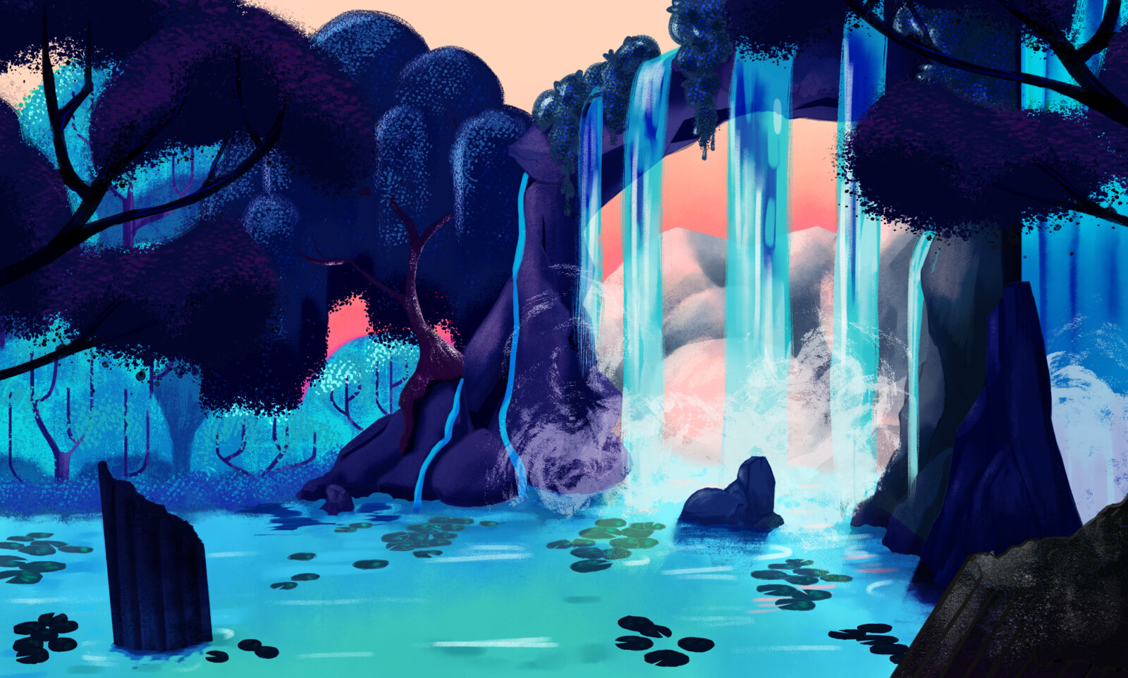 A background on waterfall's theme with a cove.
