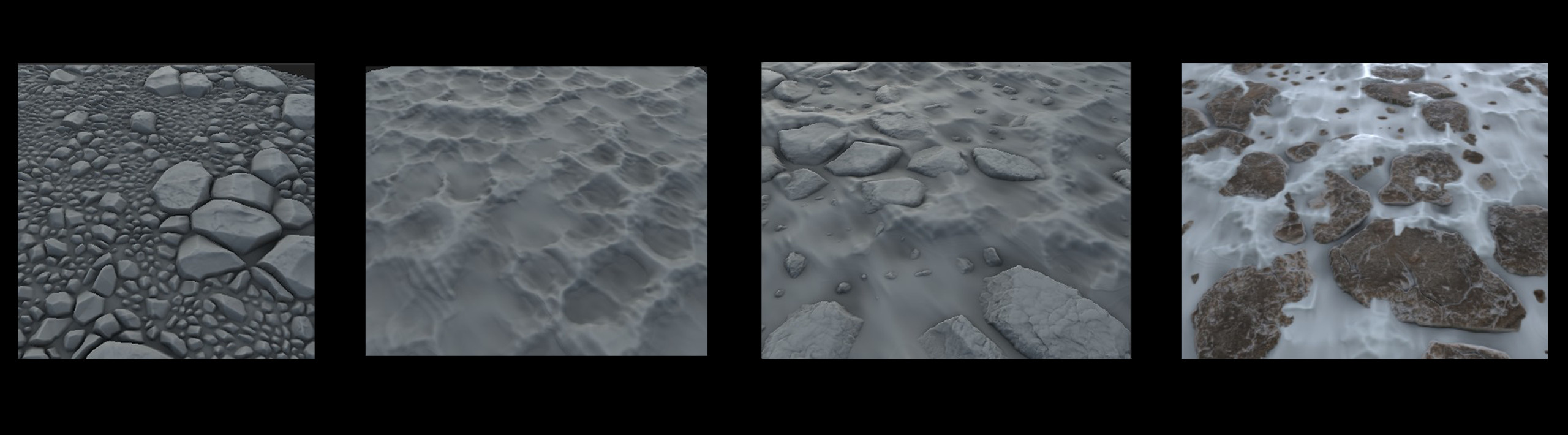 making-of height | variants of flood fill nodes was used to create rock shape and sculpt. The goal was to edit instance parameters to adjust  level of details and make the snow height blend easier.