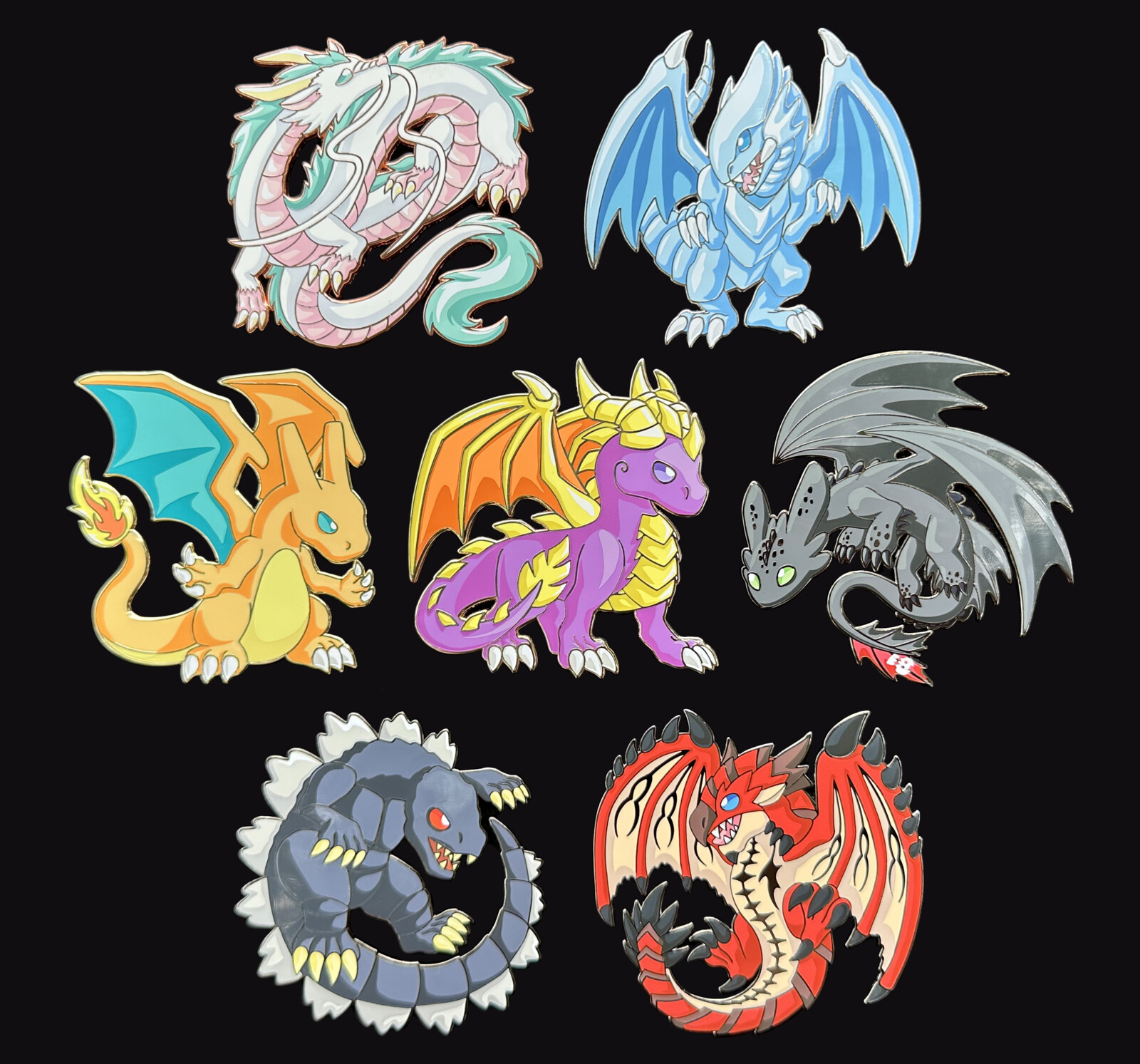 New more detailed, larger 3 inch, enamel pins with screen printed shading and highlights.