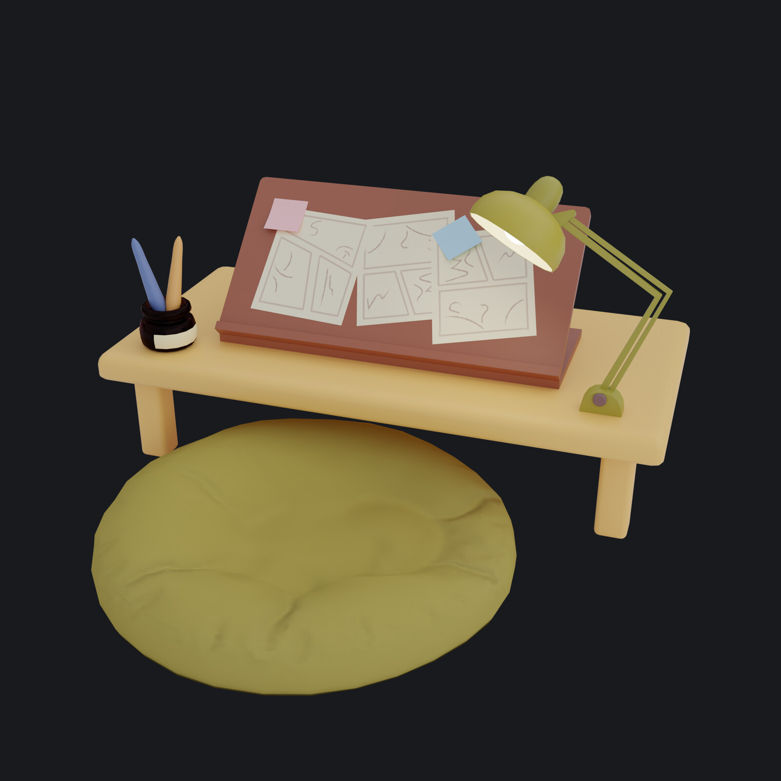 Mesa de dibujo y cojín