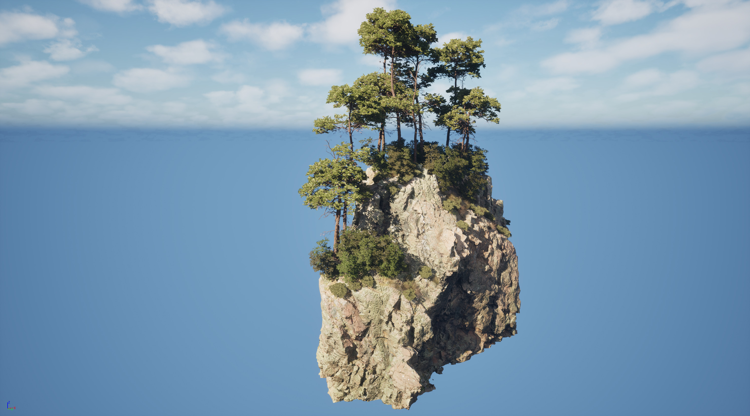 I also created one cliff assembly and treated it as its own biome for spawning along the edge of the river. Each time it was spawned my PCG graph would choose a random selection of foliage, and randomly rotate or scale each piece of foliage based on tags.