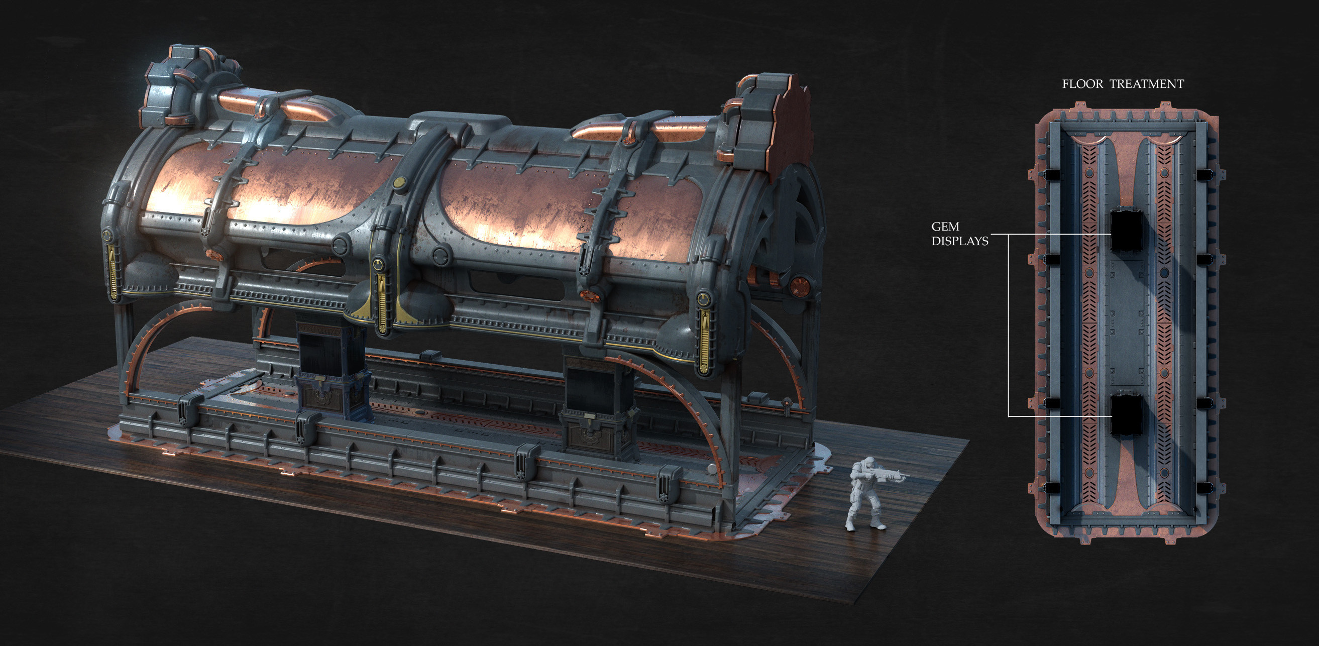 Gears 5 map Museum centerpiece. This was a complicated set piece that included a triggerable laser trap that I worked closely with design on.