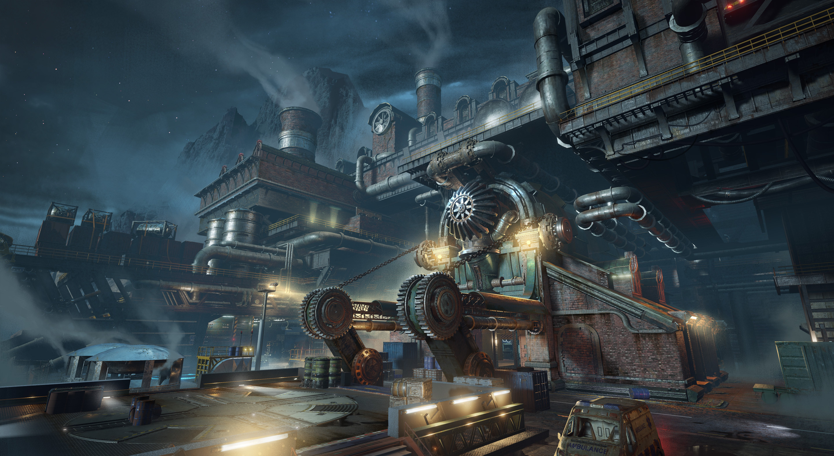 Early fuel depot painting. Blocked out in Unreal and painted over in photoshop.