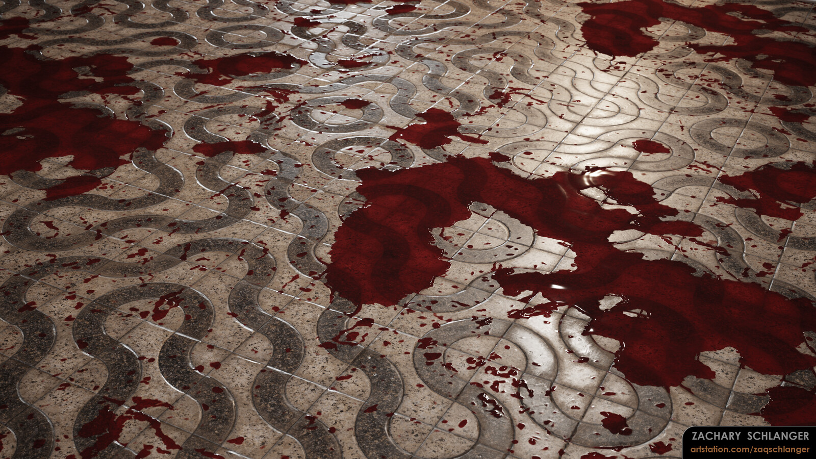 Bloodied tile floor