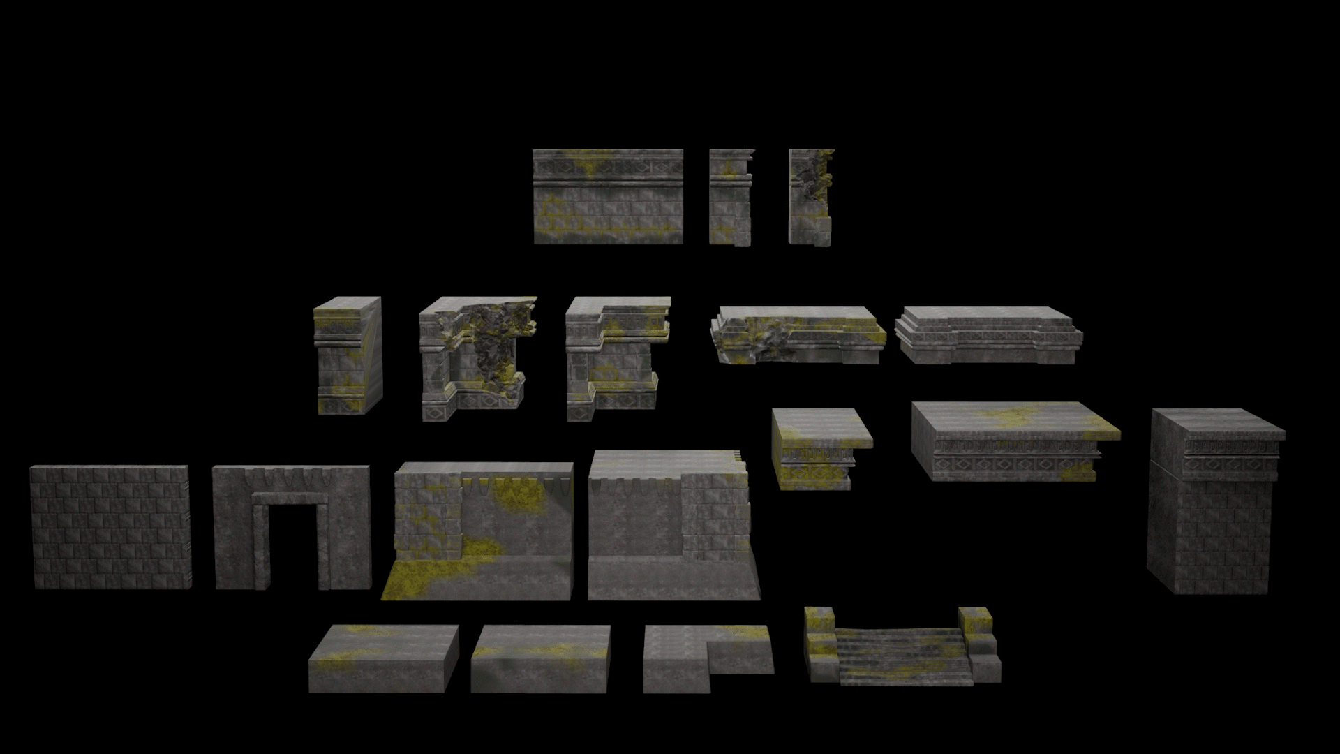 I was responsible for planning, designing, and building this modular kit. Textured with 2 trim sheets and some tileables, blended together with my own vertex painting shader.