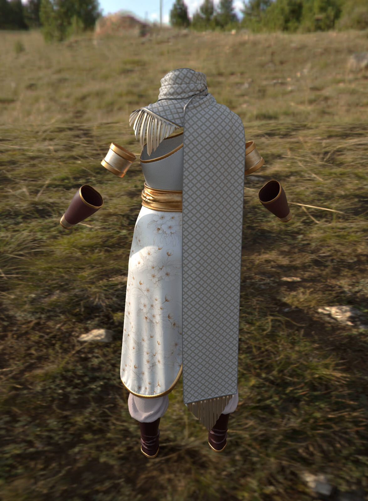 Substance Painter. Back view to showcase the scarf and detailing. Also wanted to see how the apron looked.