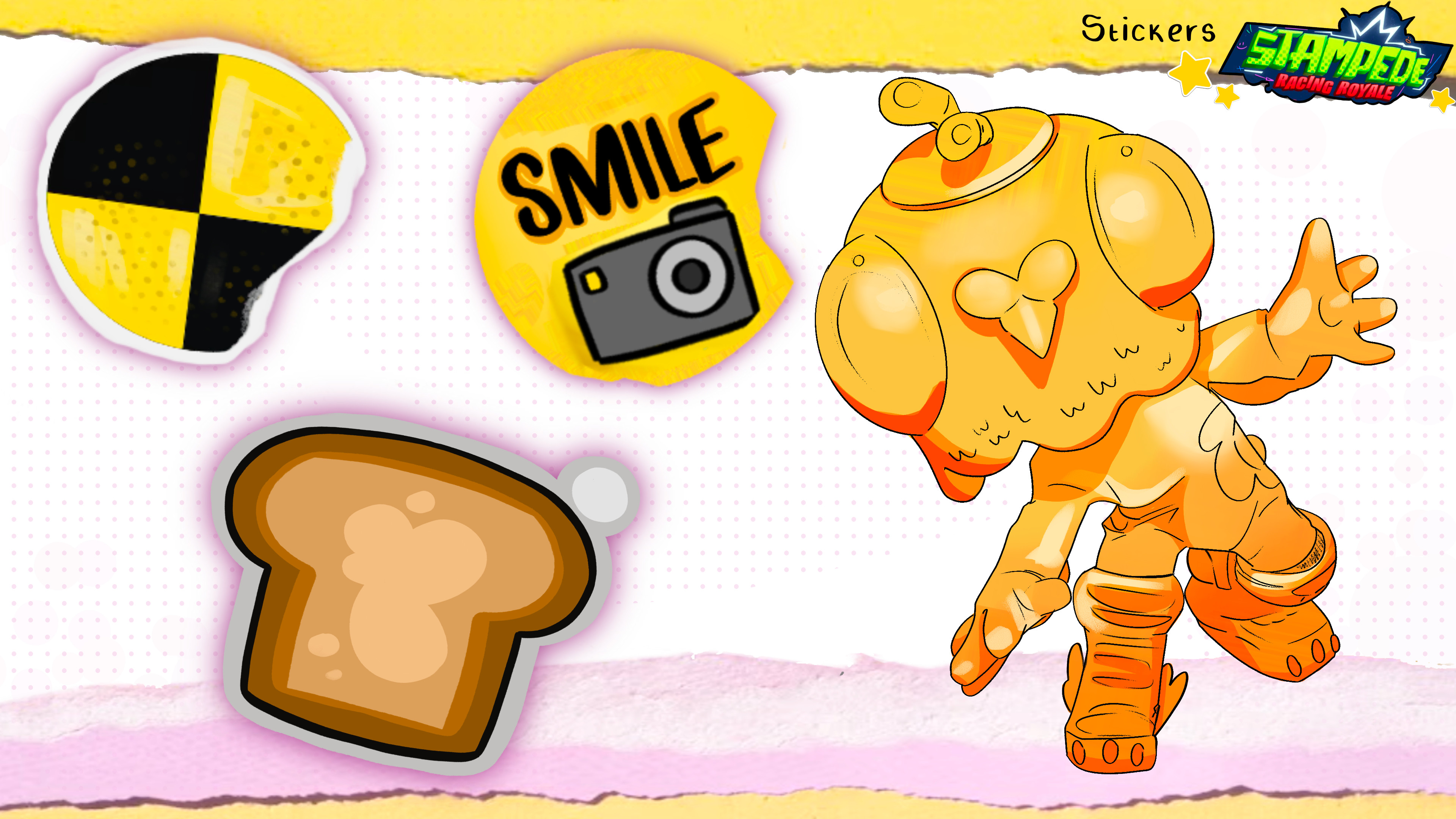 Sticker Sheet showing off sticker decals present on the character!