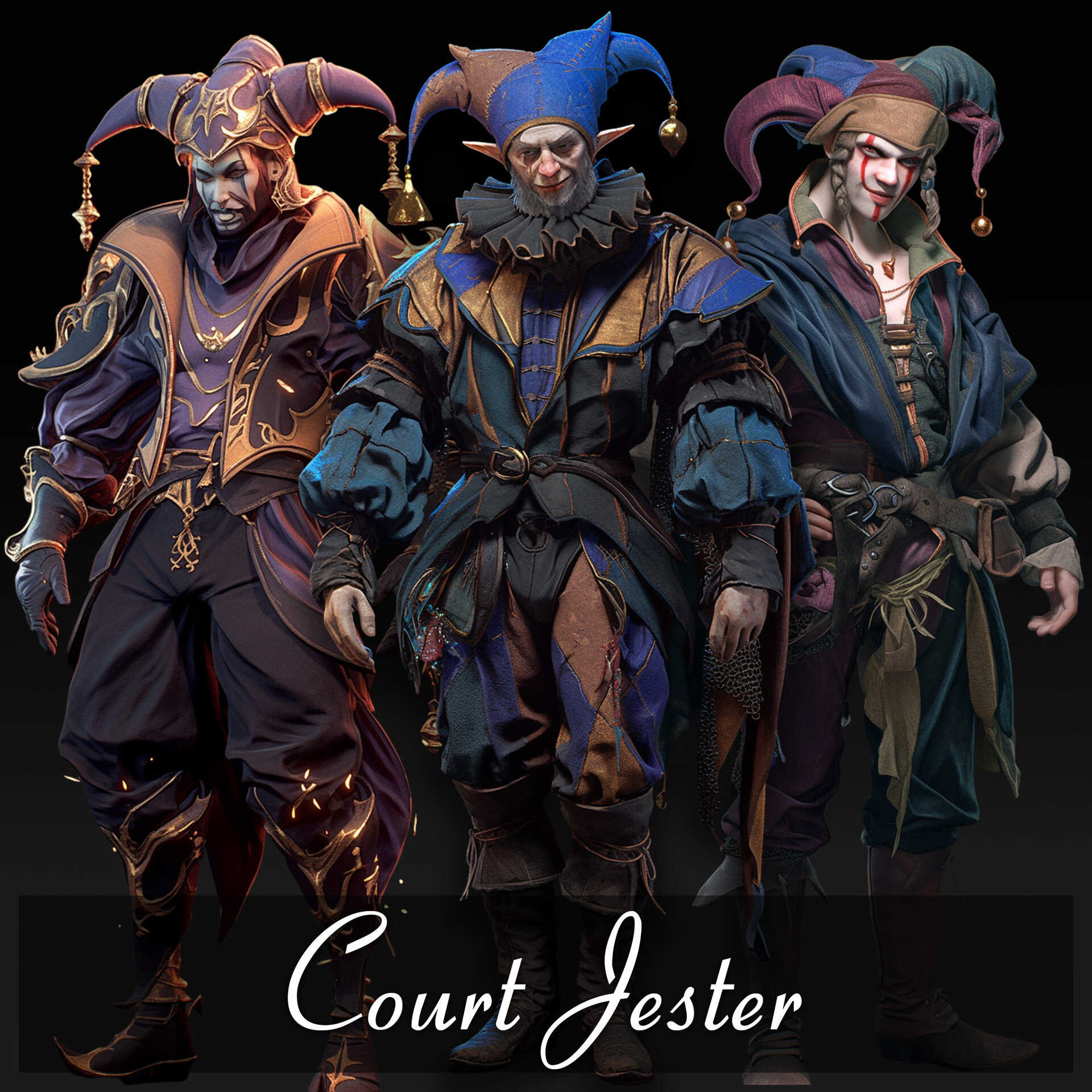 ArtStation 500 Fantasy Male Court Jester (Full Body) Character