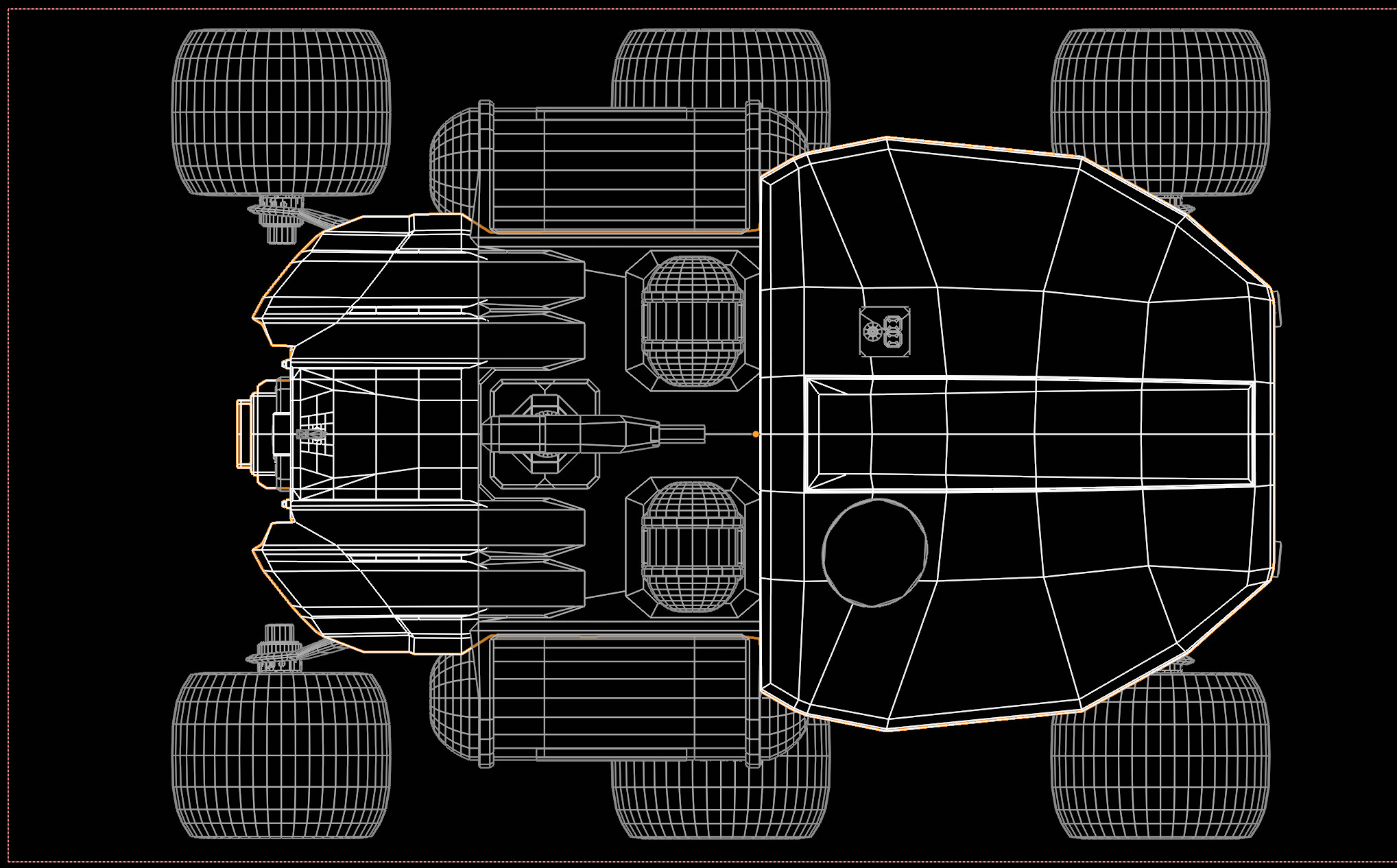 V4 Rover wireframe top-view. I ended up using a different version of this for the in-game HUD. I plugged values from our damage system into the widget blueprint to color code components based on their current health