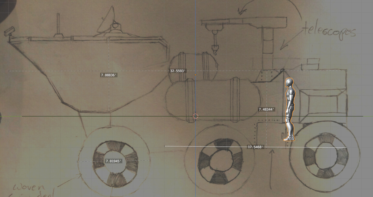 Setting the proper scale in Blender for the concept rover sketch
