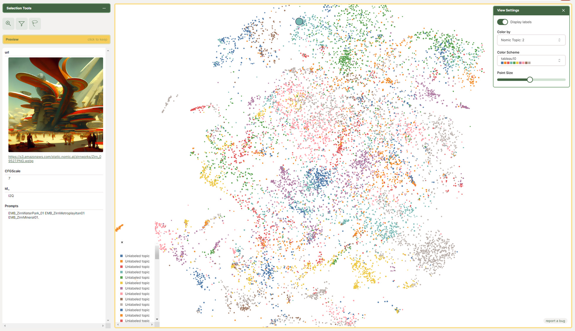 Hover over the nodes (called "datums")