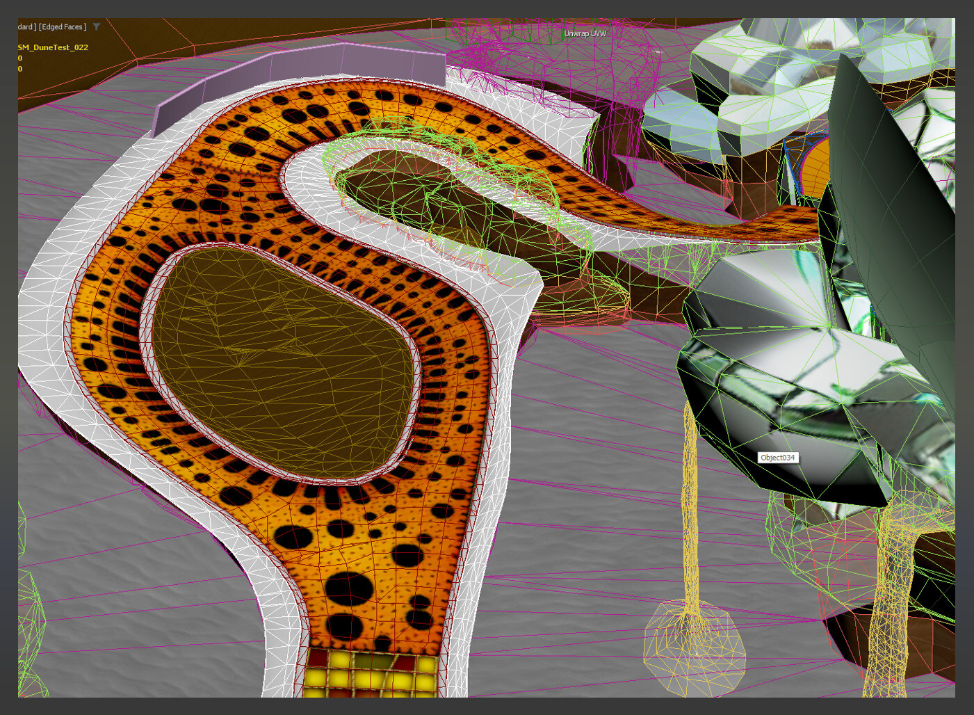 Example of a test race track generated with this system, proving that it doesn't have to slavishly follow the pattern of the underlying mesh.