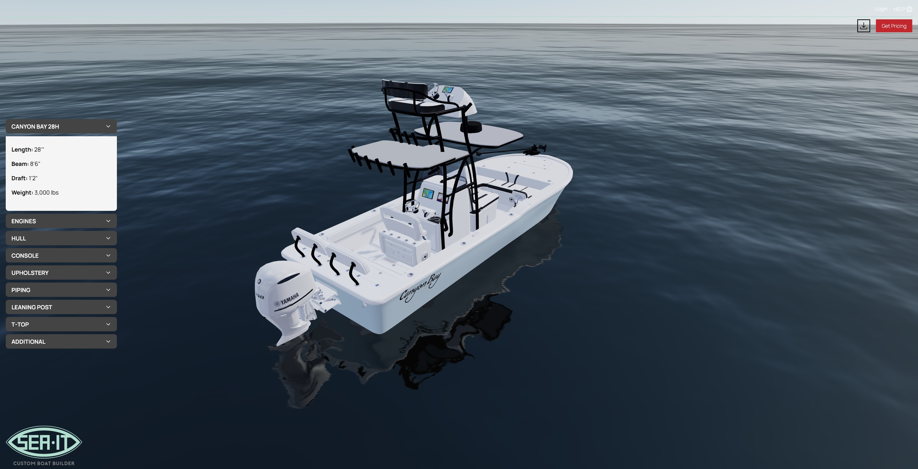 Actual capture of boat builder running in browser.