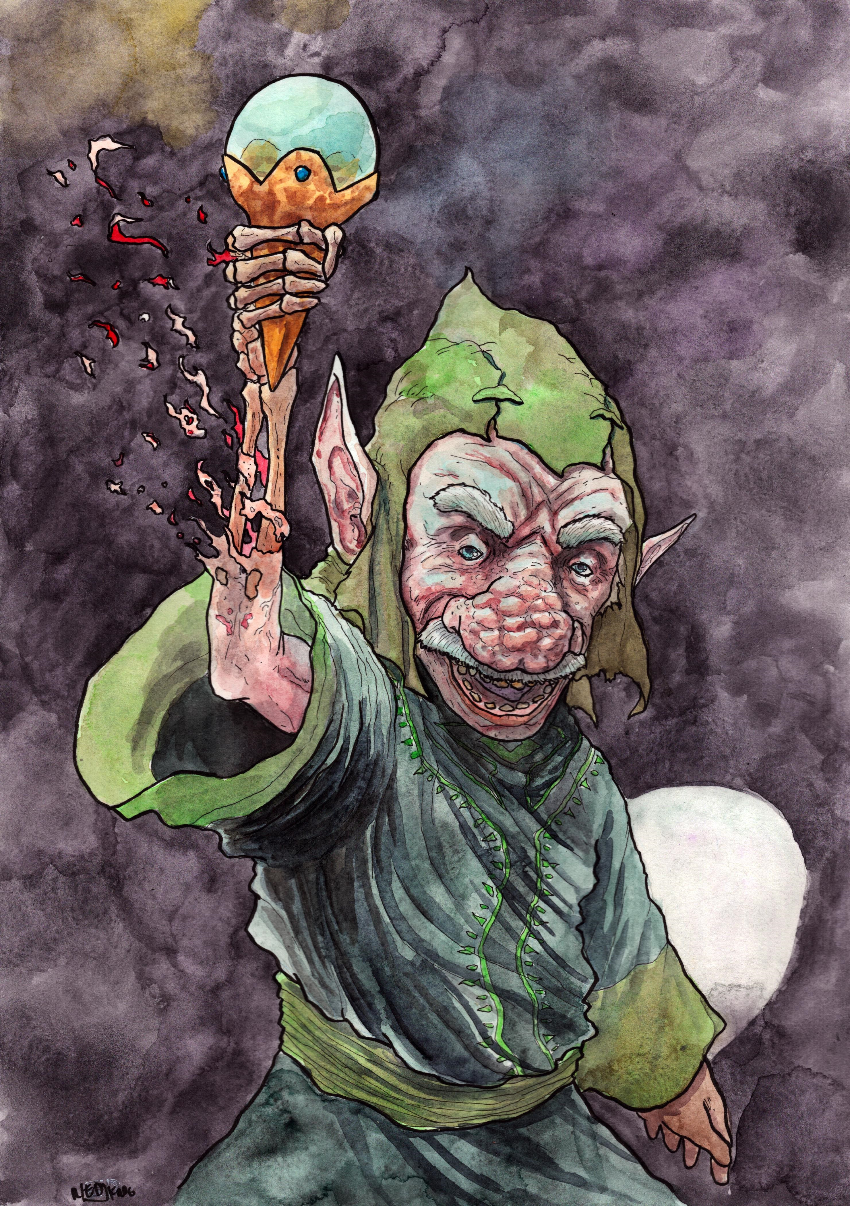 Gouache and ink on paper. 