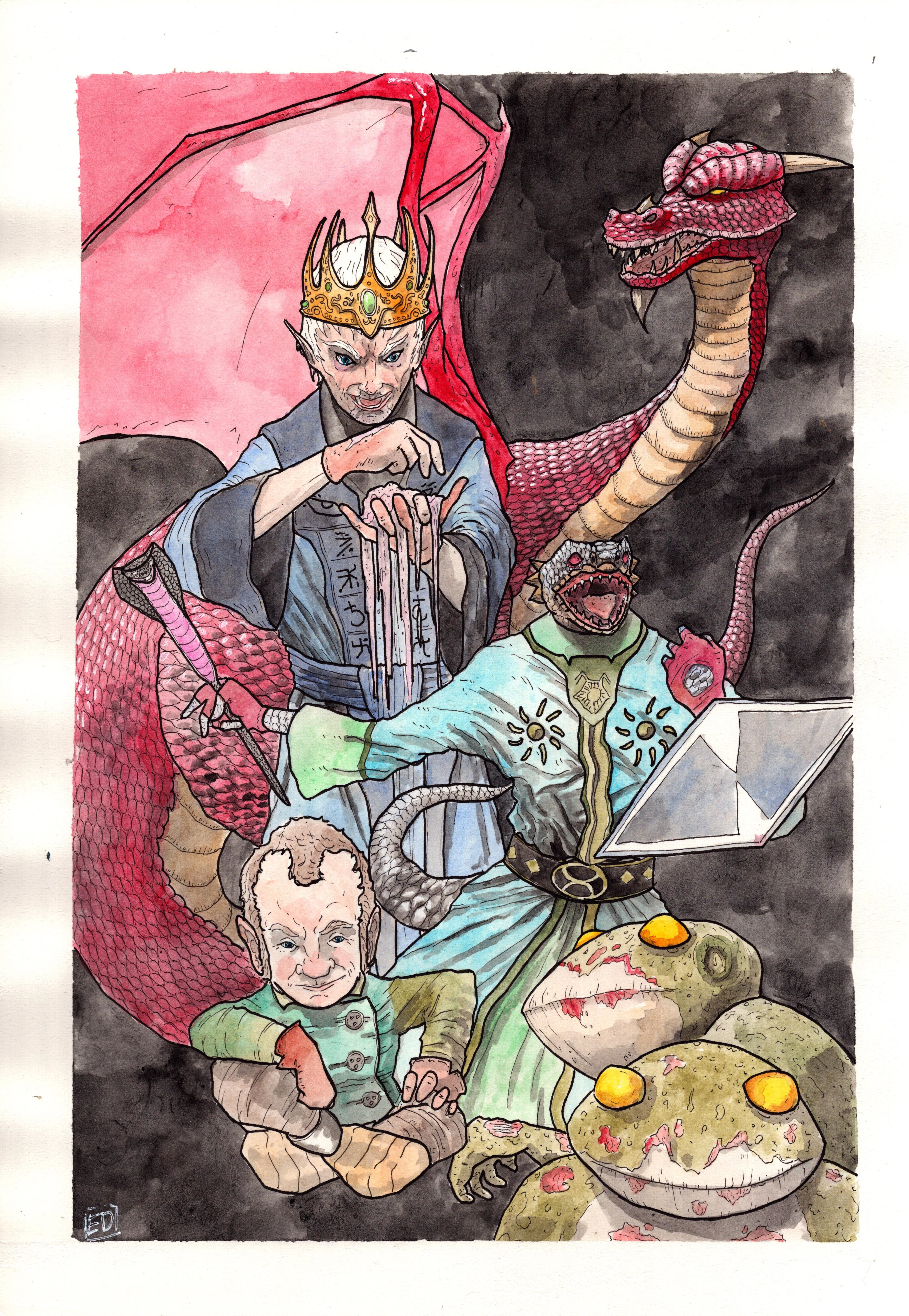 Gouache and ink on paper. 