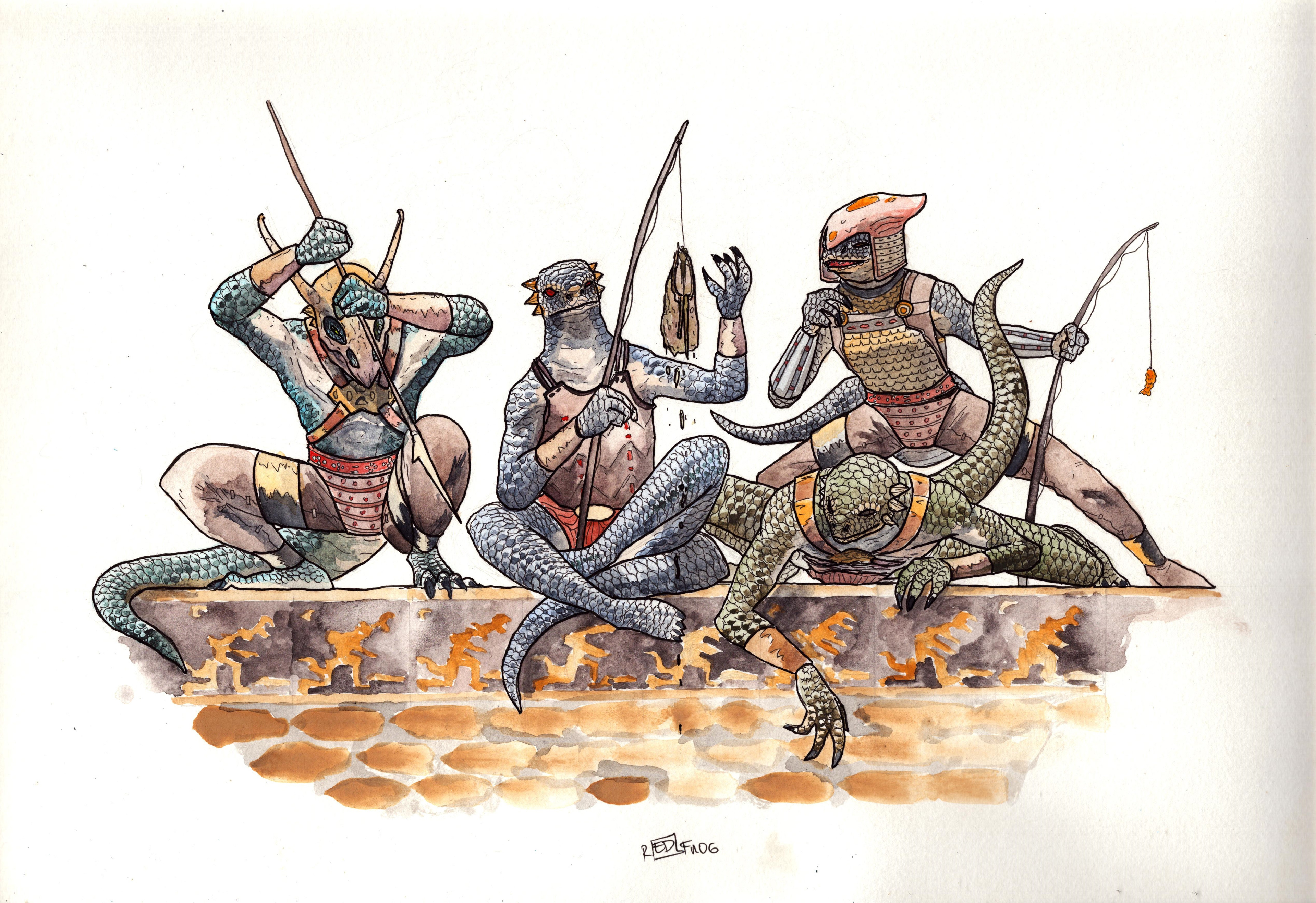 Watercolor and ink on paper. 