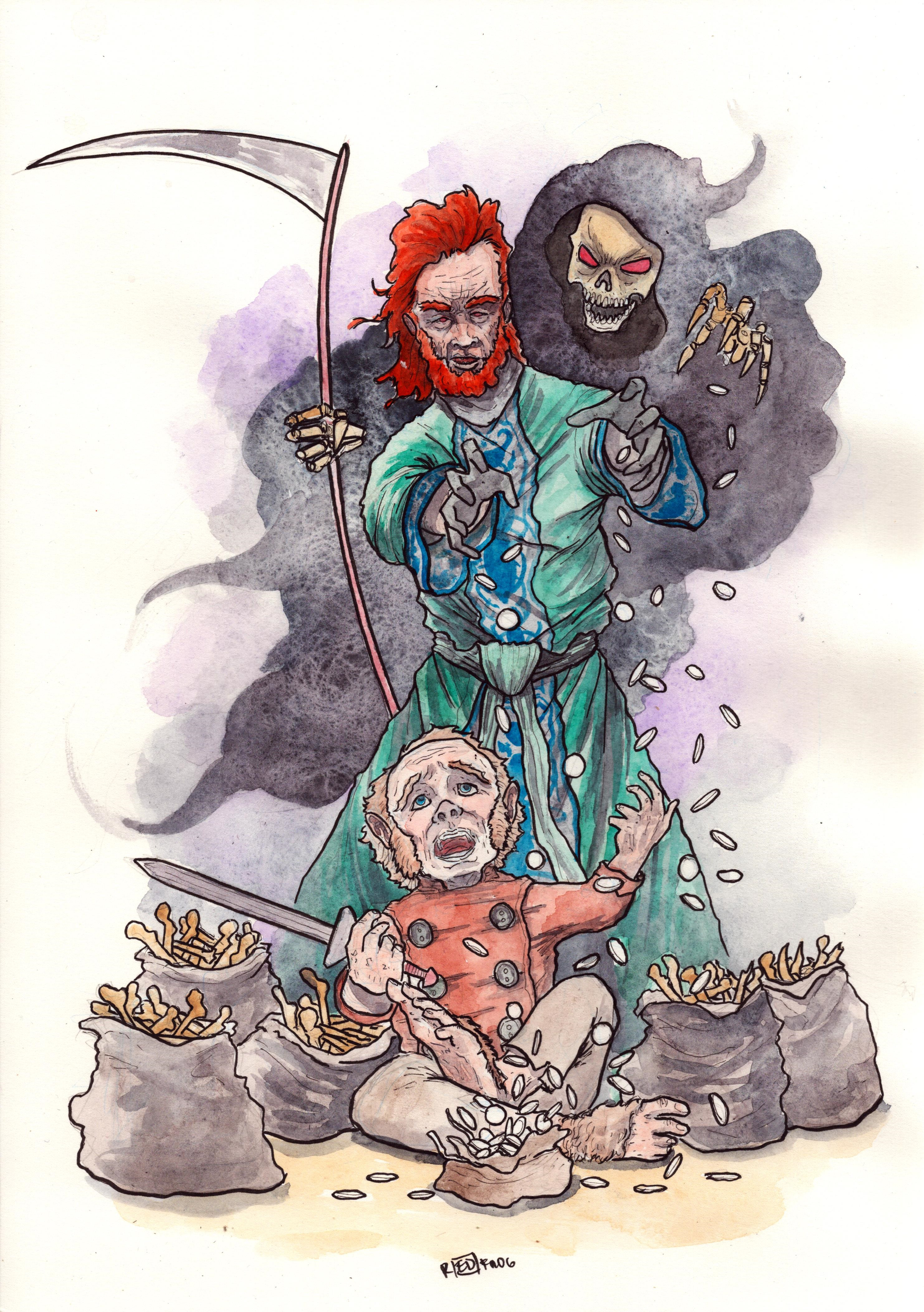 Watercolor, gouache, and ink on paper. 