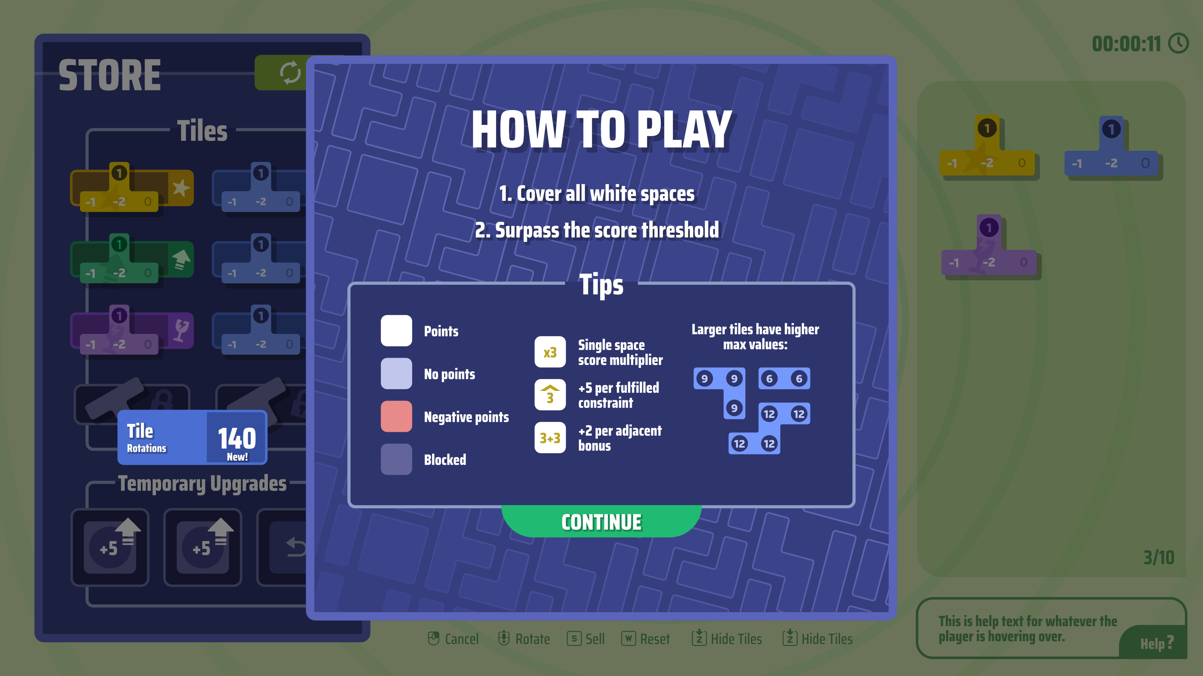 How to play screen
