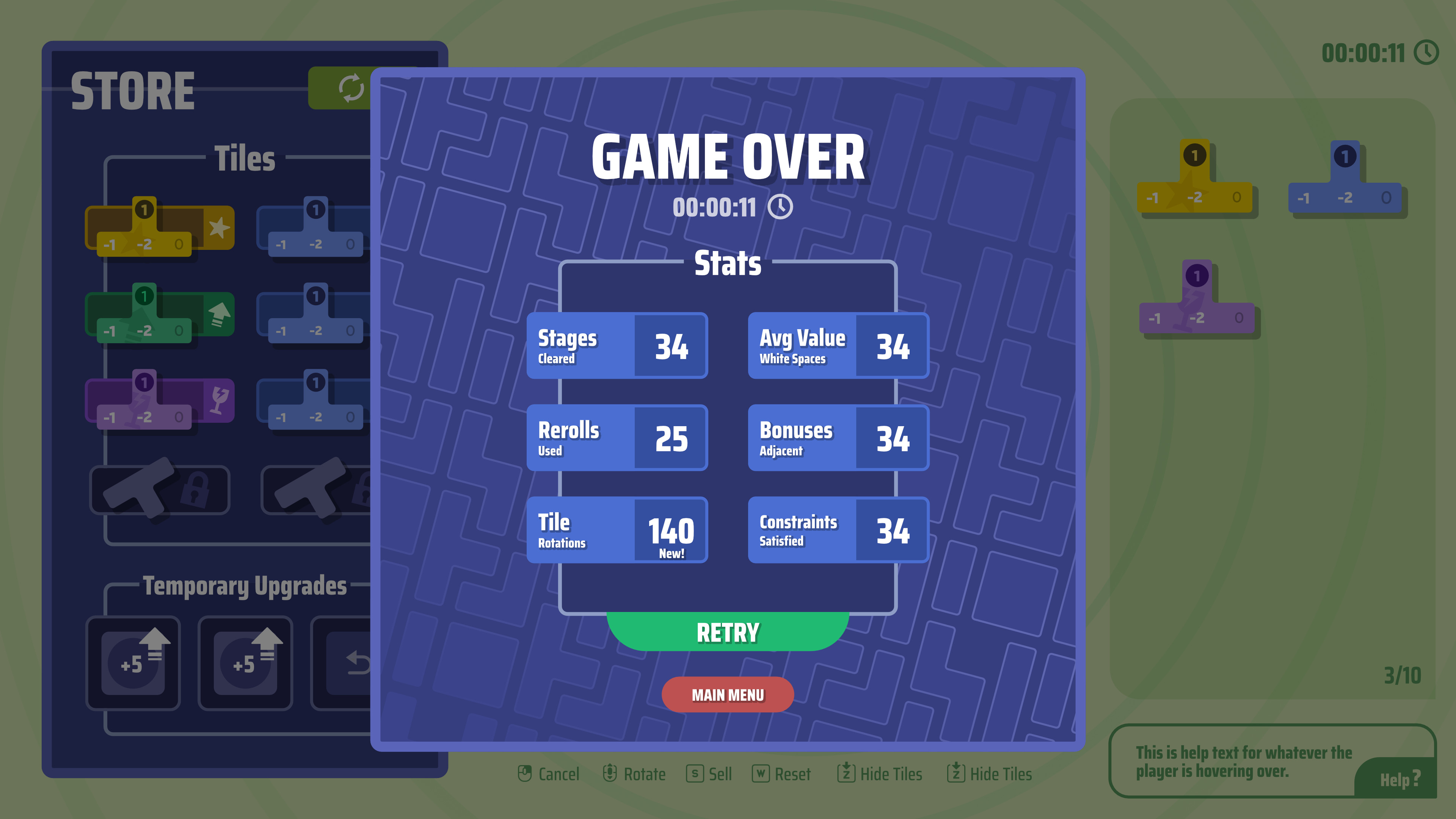 Game over screen