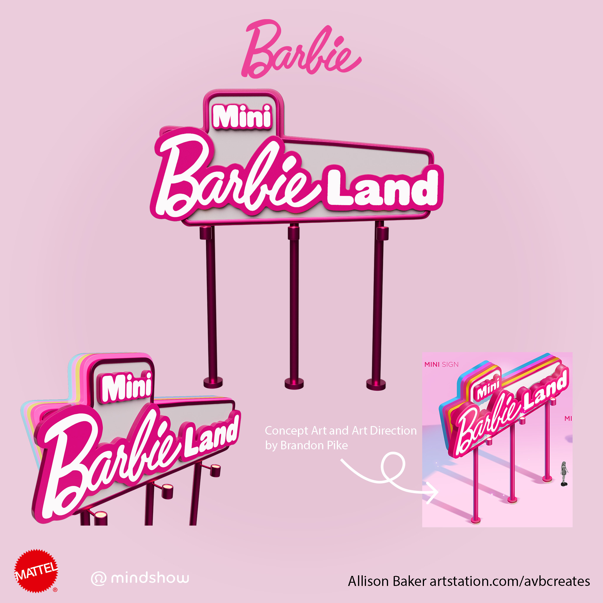 Mini Barbie Land sign for mini doll world. Concept art by AD Brandon Pike.
