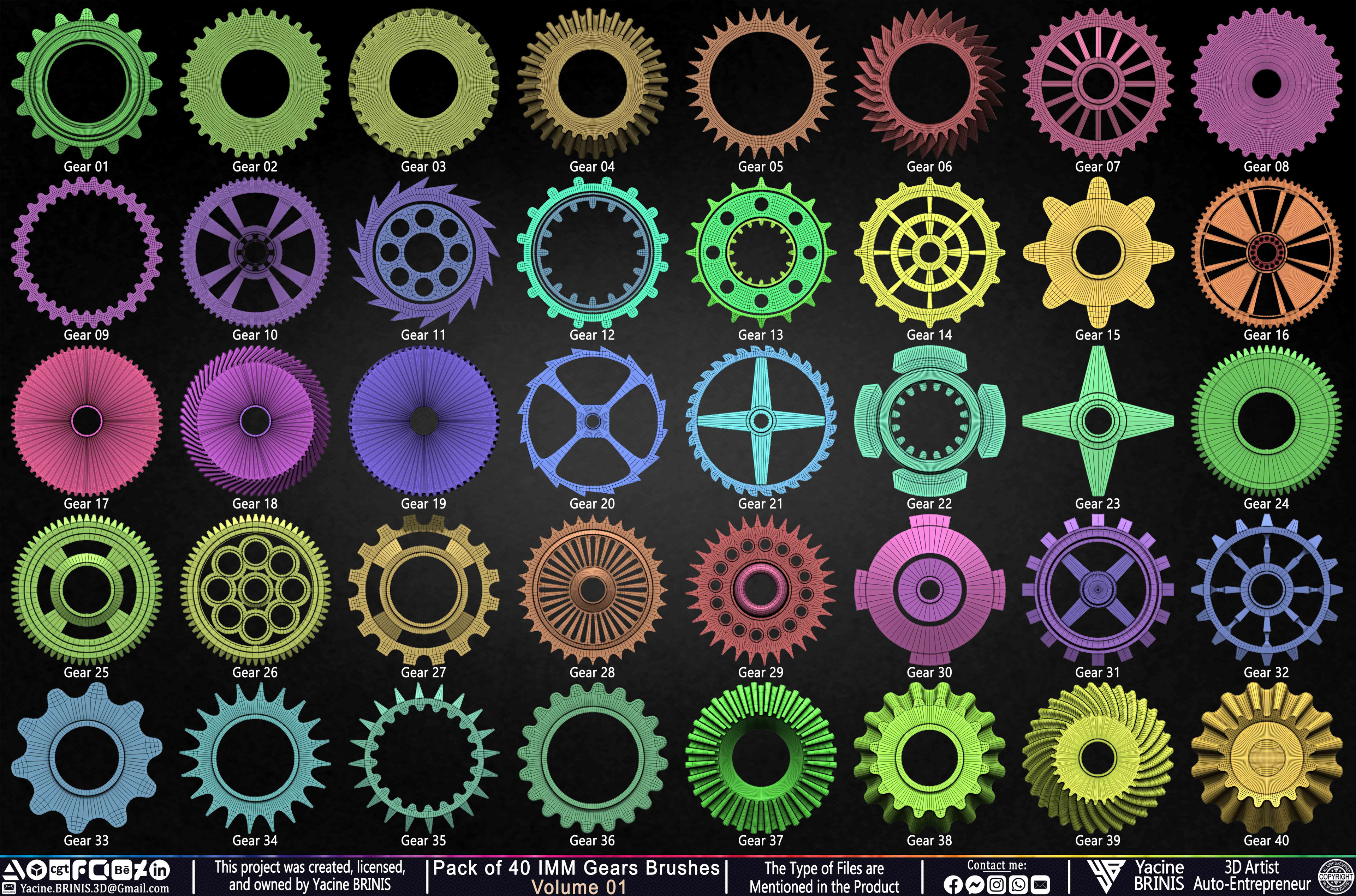 Pack of 40 IMM Gears Brushes and Kitbash Volume 01 Sculpted by Yacine BRINIS Set 003