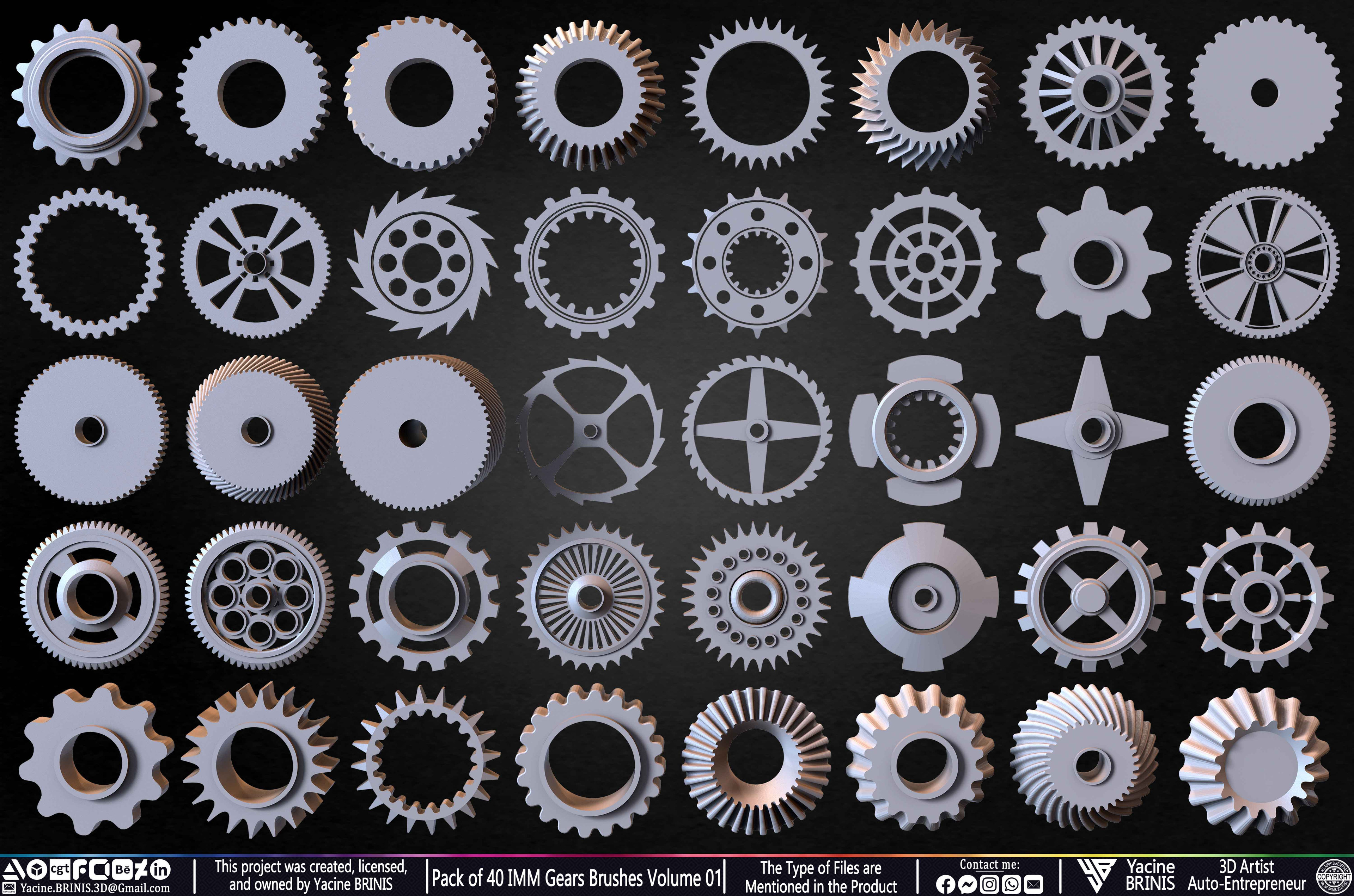 Pack of 40 IMM Gears Brushes and Kitbash Volume 01 Sculpted by Yacine BRINIS Set 004