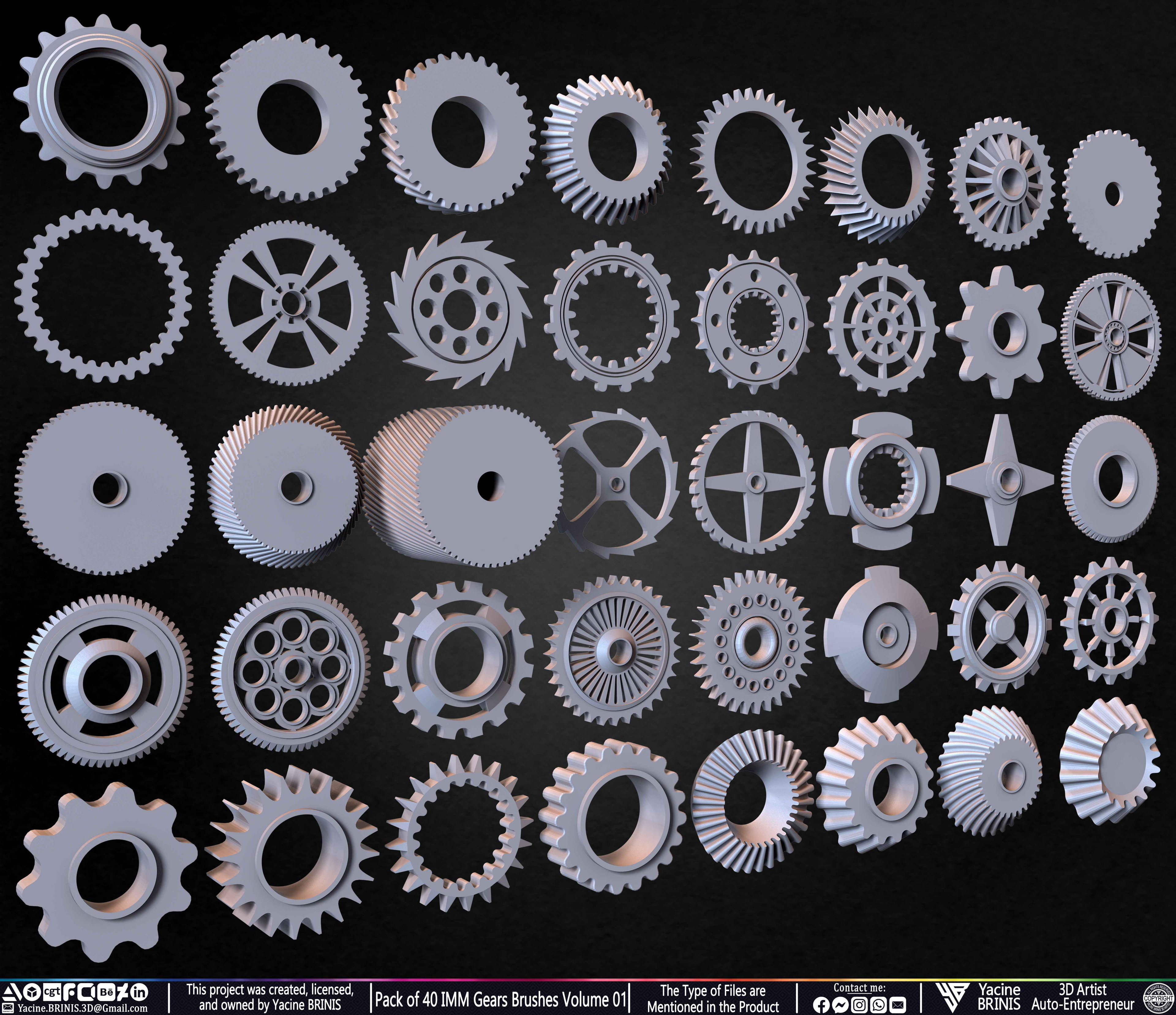 Pack of 40 IMM Gears Brushes and Kitbash Volume 01 Sculpted by Yacine BRINIS Set 005