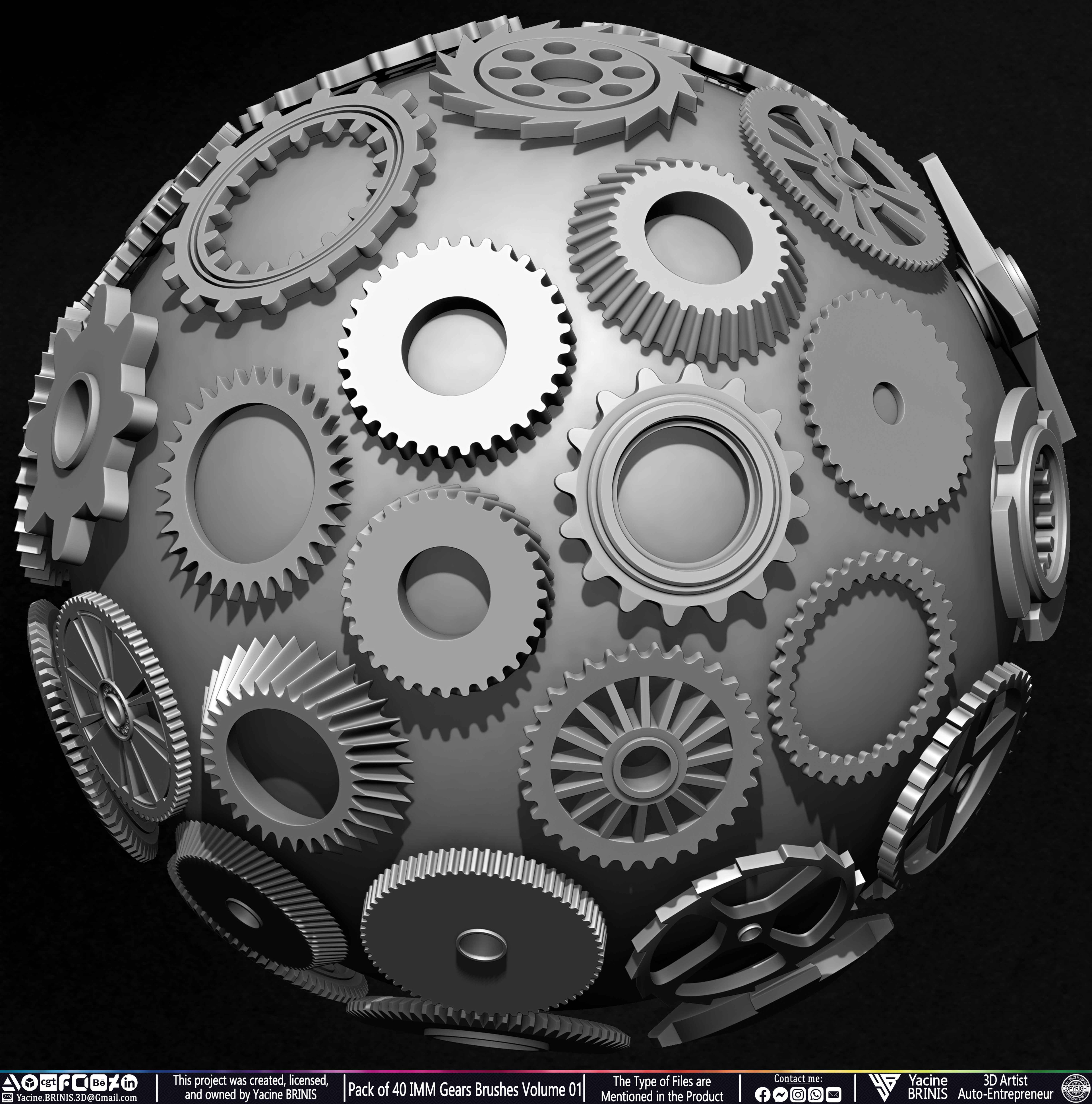 Pack of 40 IMM Gears Brushes and Kitbash Volume 01 Sculpted by Yacine BRINIS Set 007