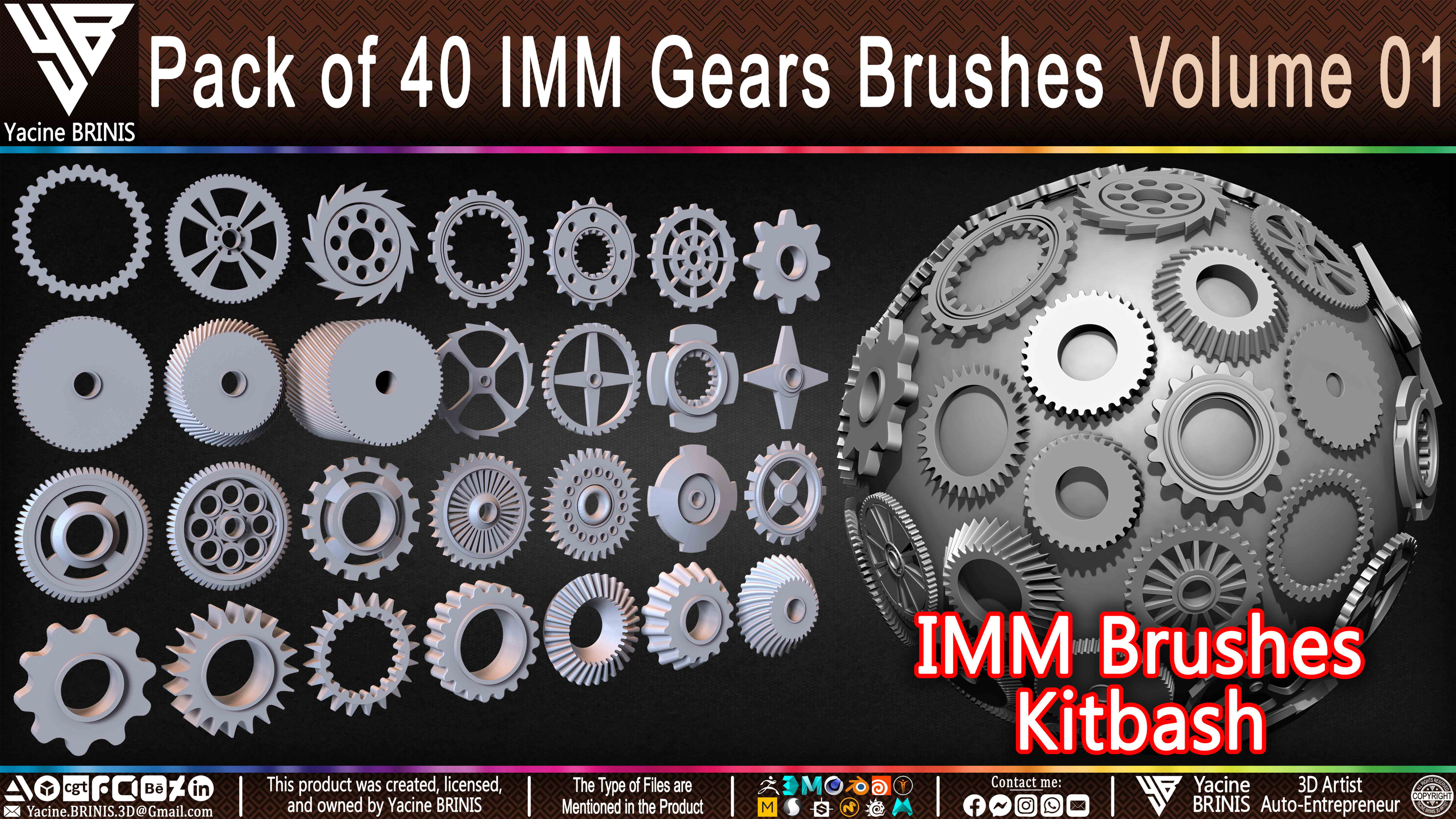 Pack of 40 IMM Gears Brushes and Kitbash Volume 01 Sculpted by Yacine BRINIS Set 008