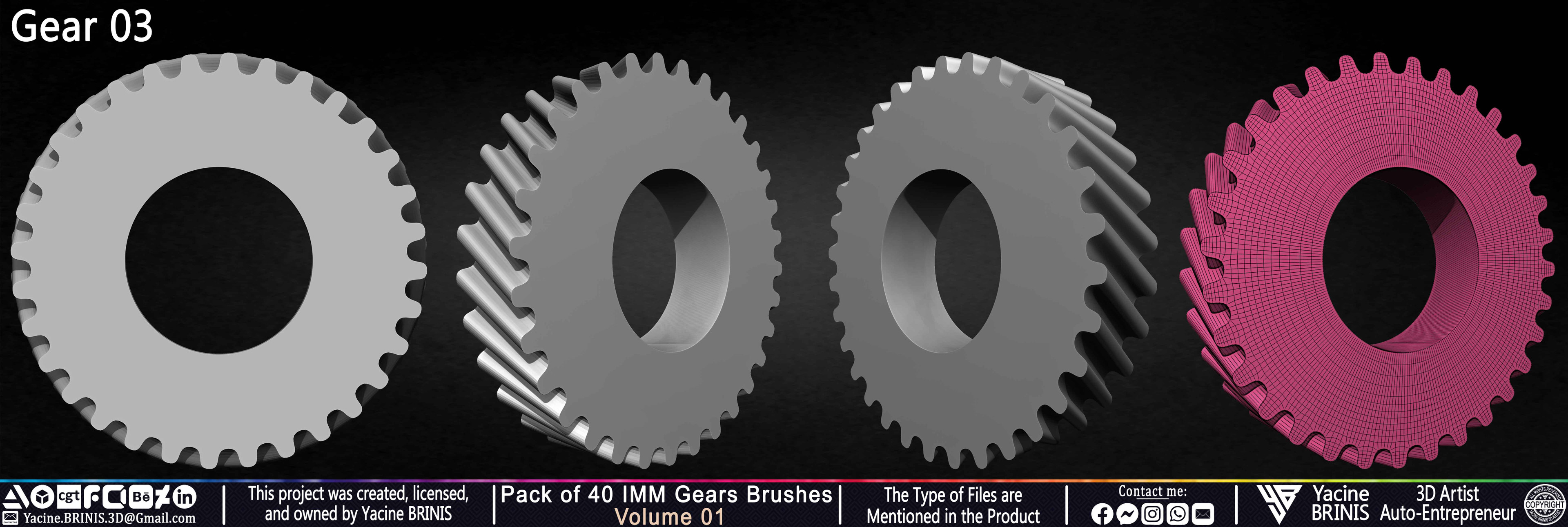 Pack of 40 IMM Gears Brushes and Kitbash Volume 01 Sculpted by Yacine BRINIS Set 011