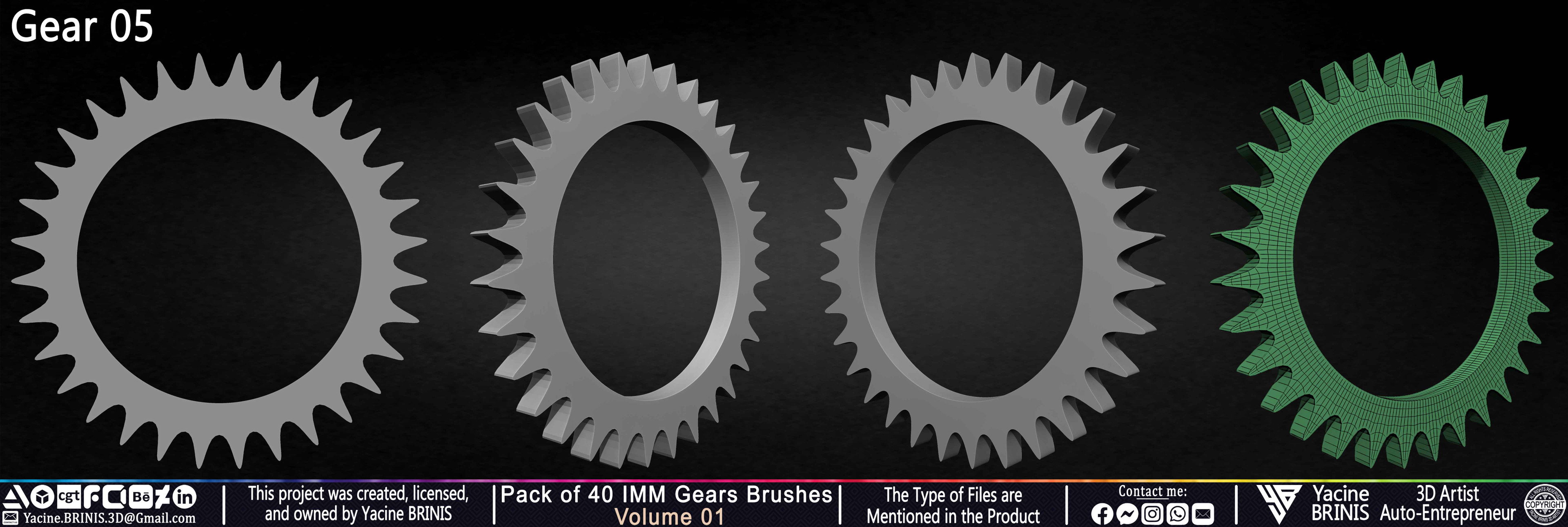 Pack of 40 IMM Gears Brushes and Kitbash Volume 01 Sculpted by Yacine BRINIS Set 013