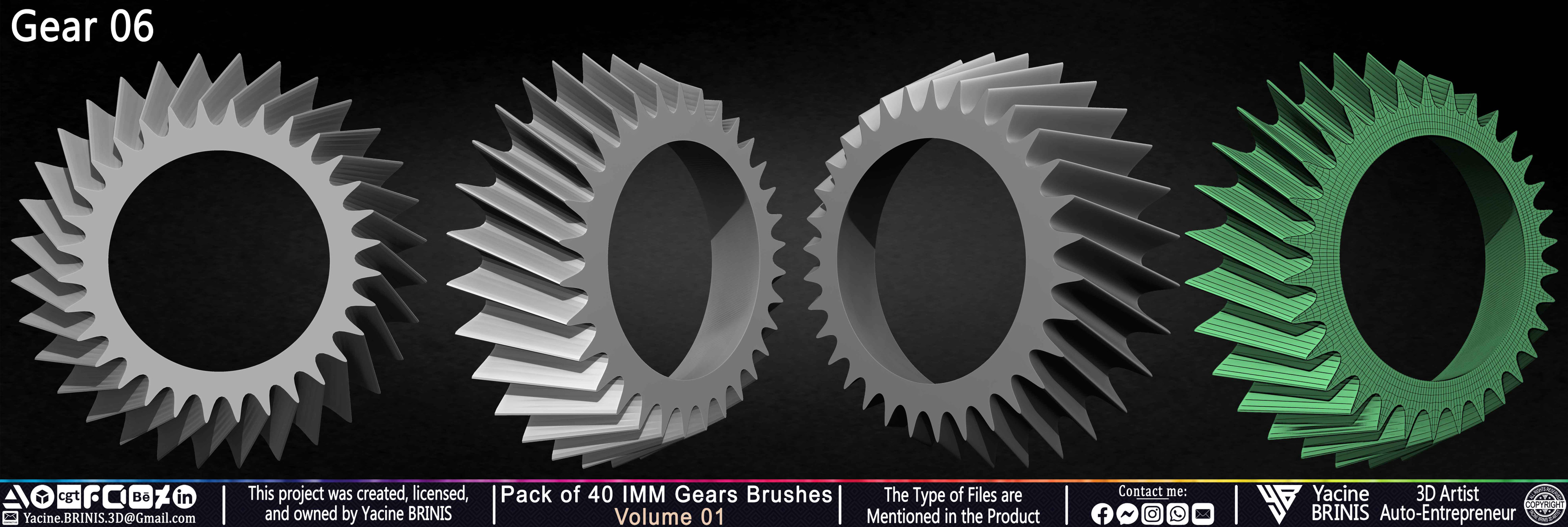 Pack of 40 IMM Gears Brushes and Kitbash Volume 01 Sculpted by Yacine BRINIS Set 014