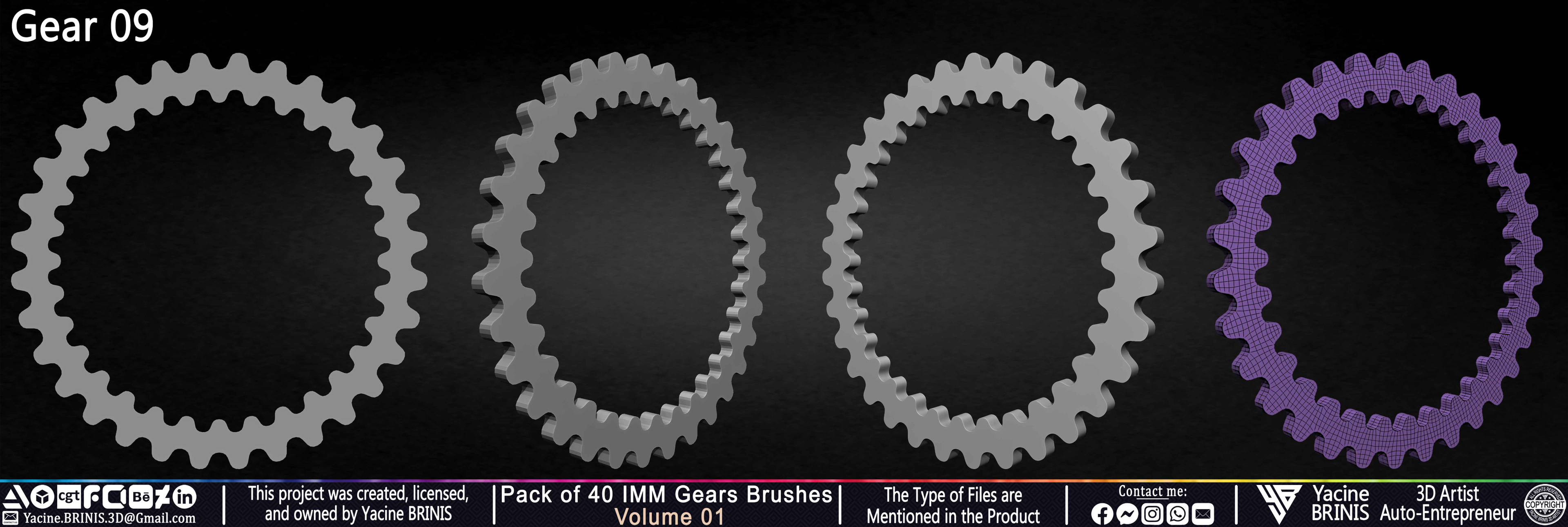 Pack of 40 IMM Gears Brushes and Kitbash Volume 01 Sculpted by Yacine BRINIS Set 017