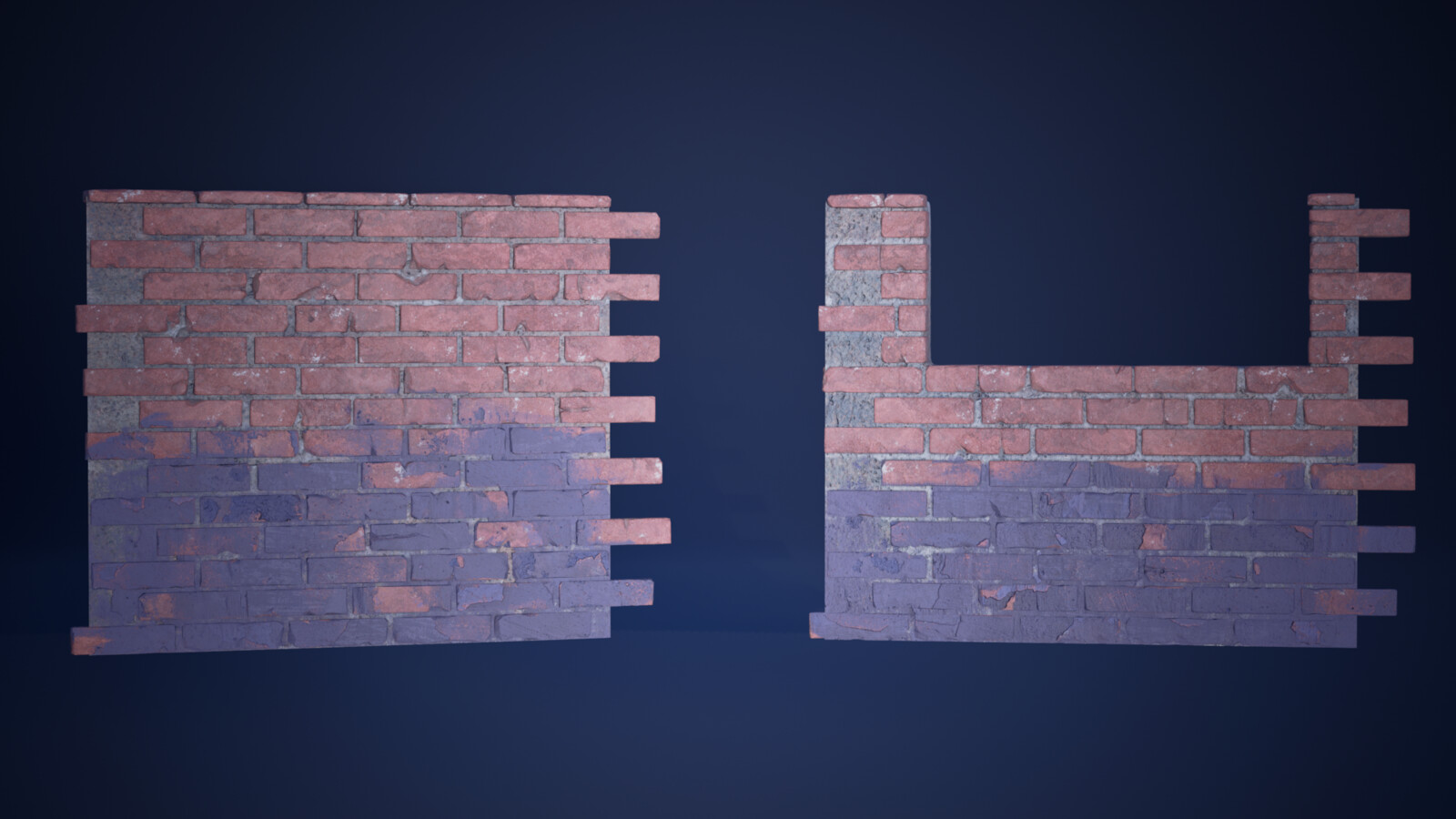 Modular brick wall with vertex blend material