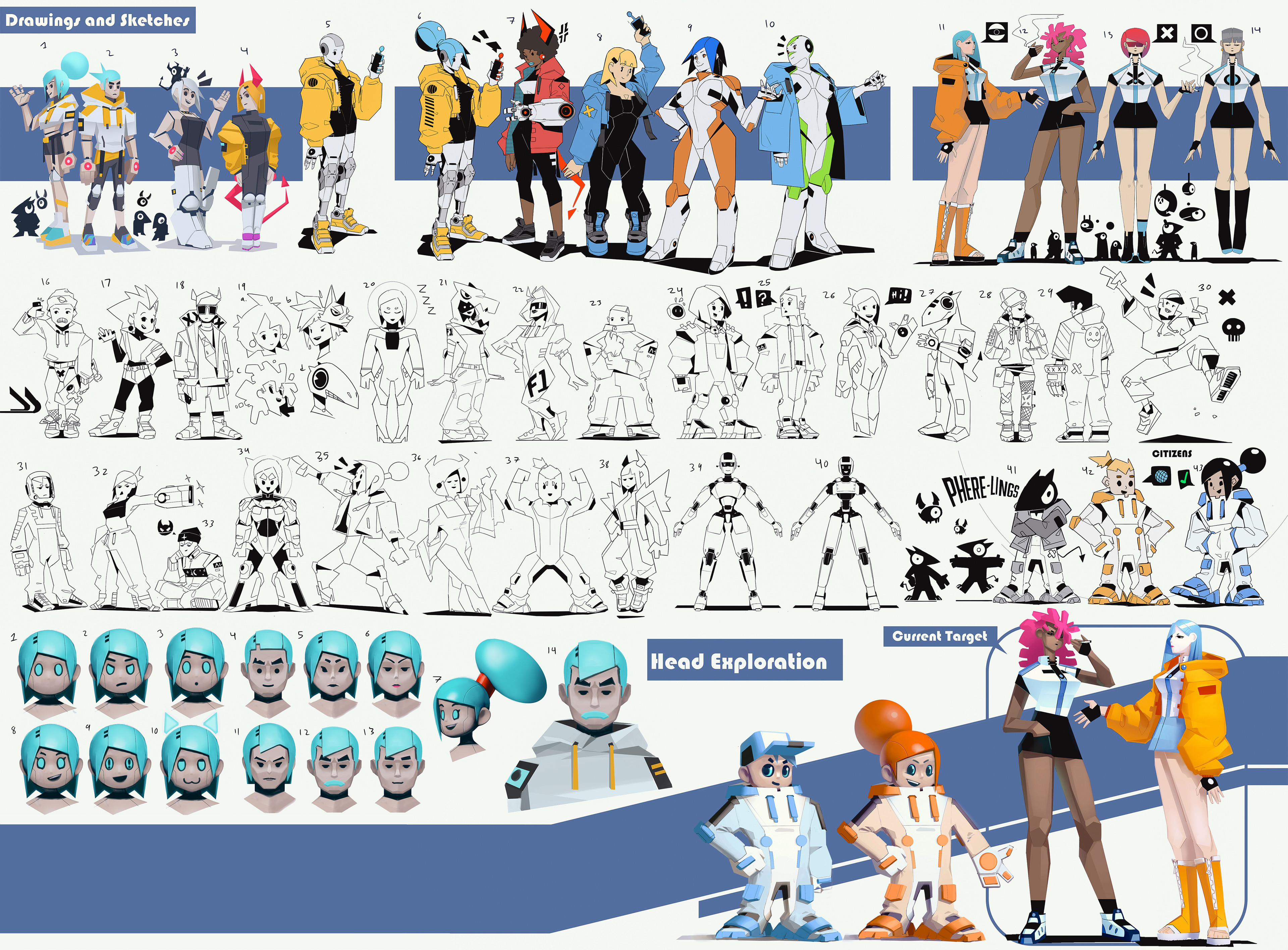 Various character explorations in different styles
