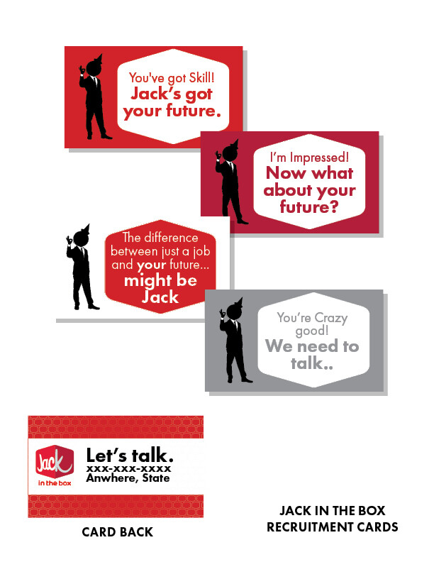 A set of cards made for Jack in the Box's Indiana region, for managers to leave with potential employees.