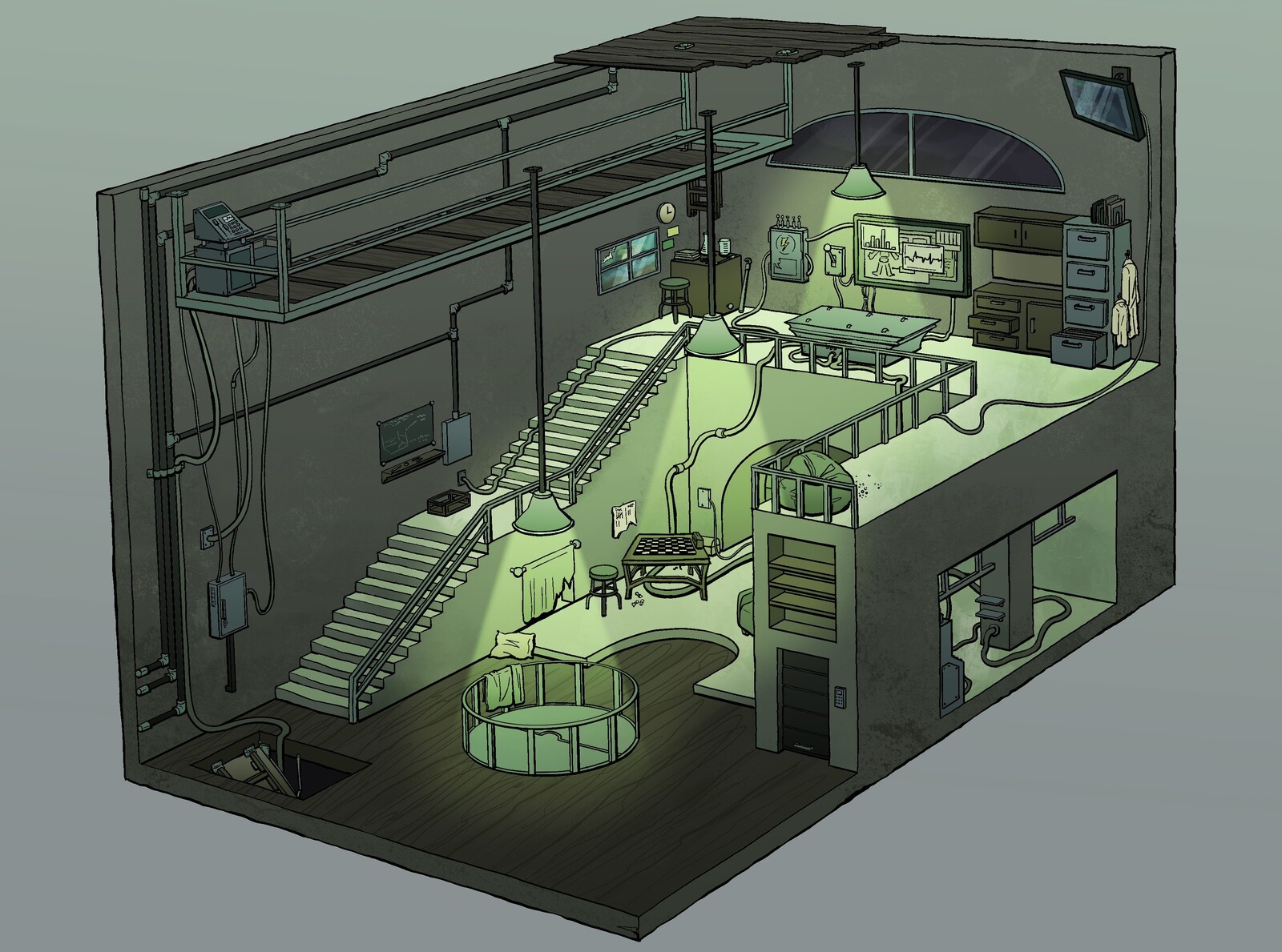 W.O.E. Laboratory Interior Cutaway