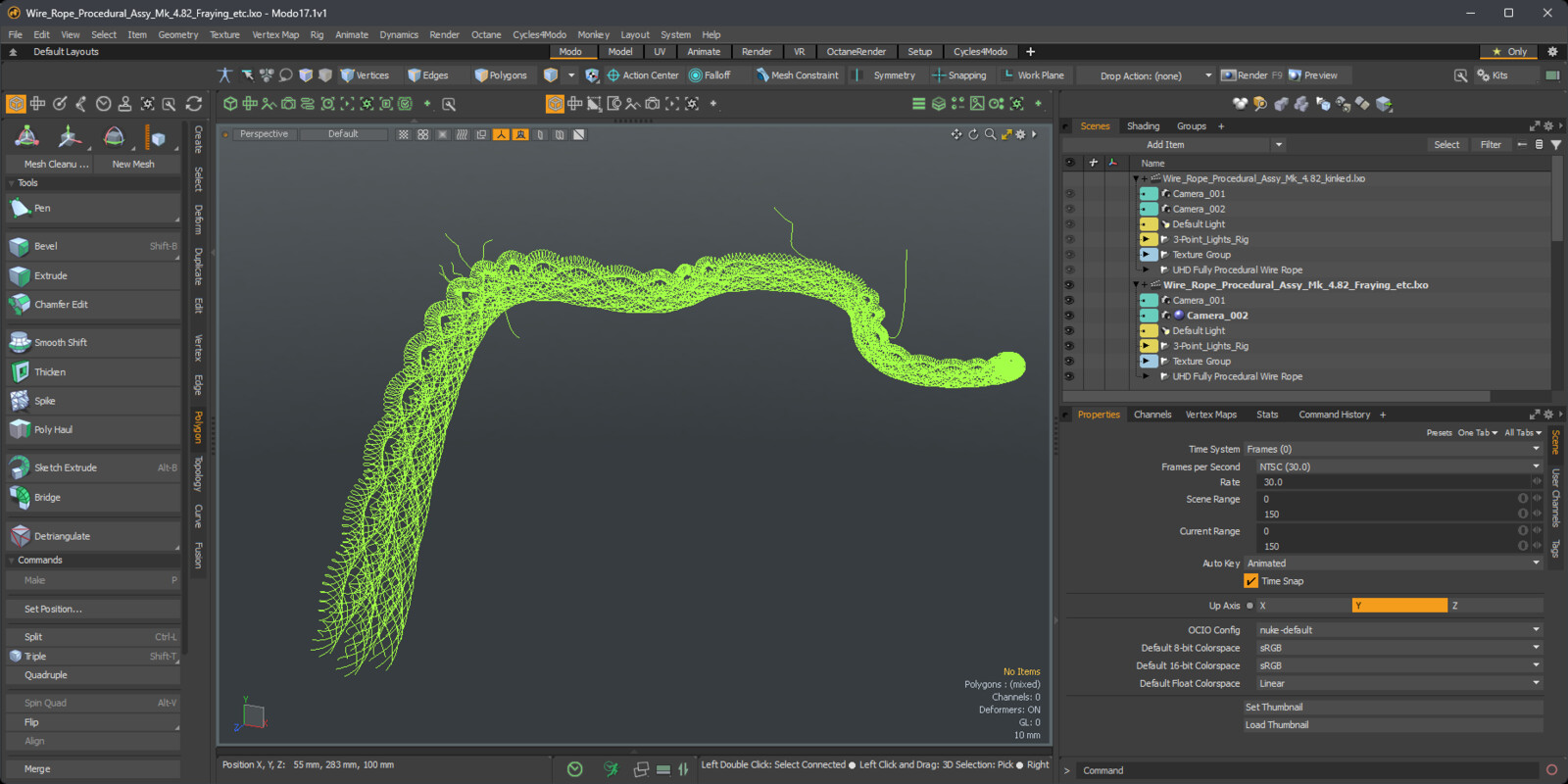 Procedural Wire rope modelling to create those illustrations: Cut or fraying strands