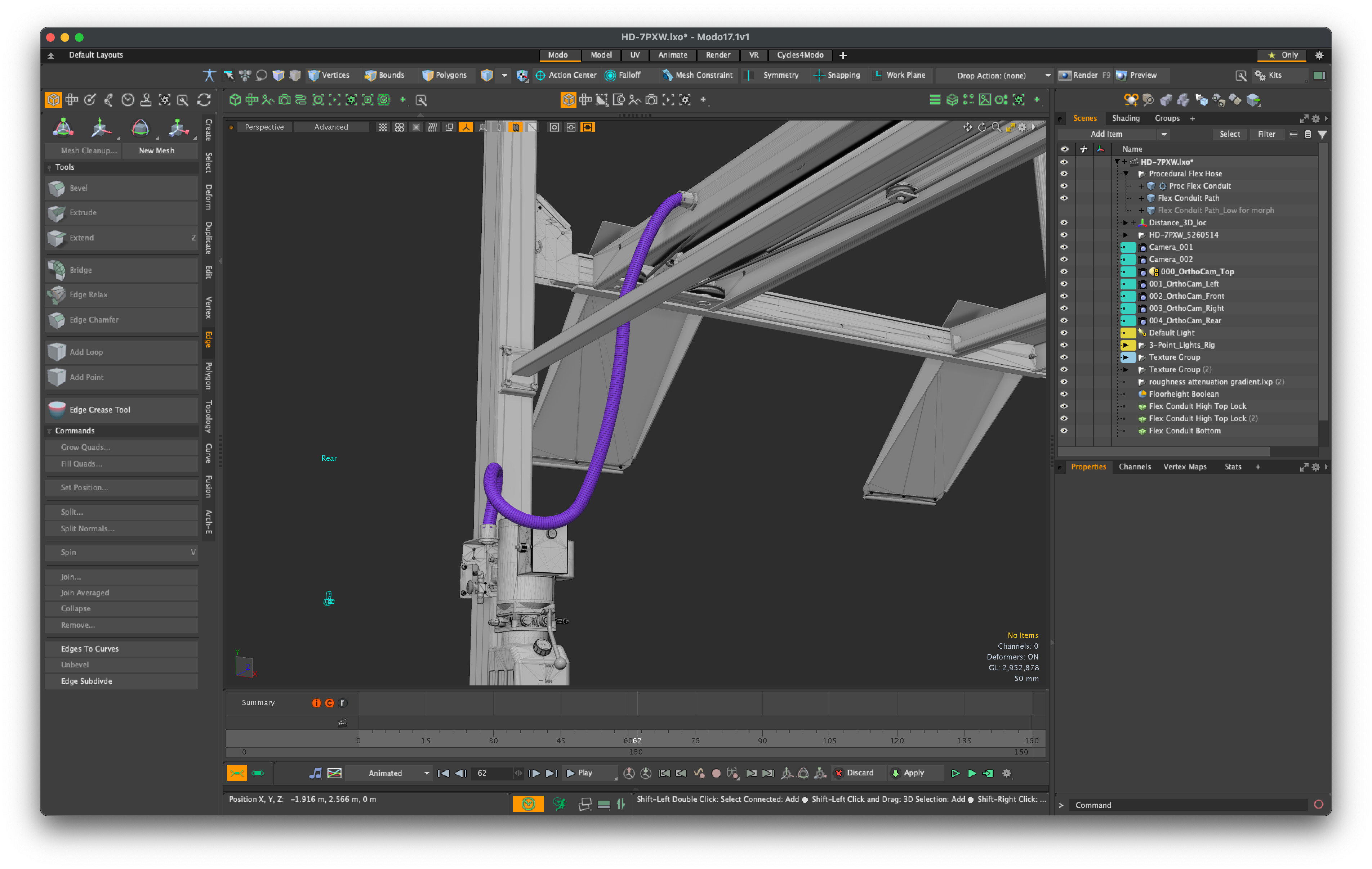 Procedural Flex-tube - Use-case: multiple positions needed for a given lift with flex-tube correctly connected: CAD flex tube of course is static and geometrically incorrect.  