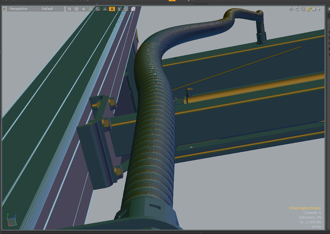 Procedural Flex-tube - Use-case: multiple positions needed for a given lift with flex-tube correctly connected: CAD flex tube of course is static and geometrically incorrect.  
