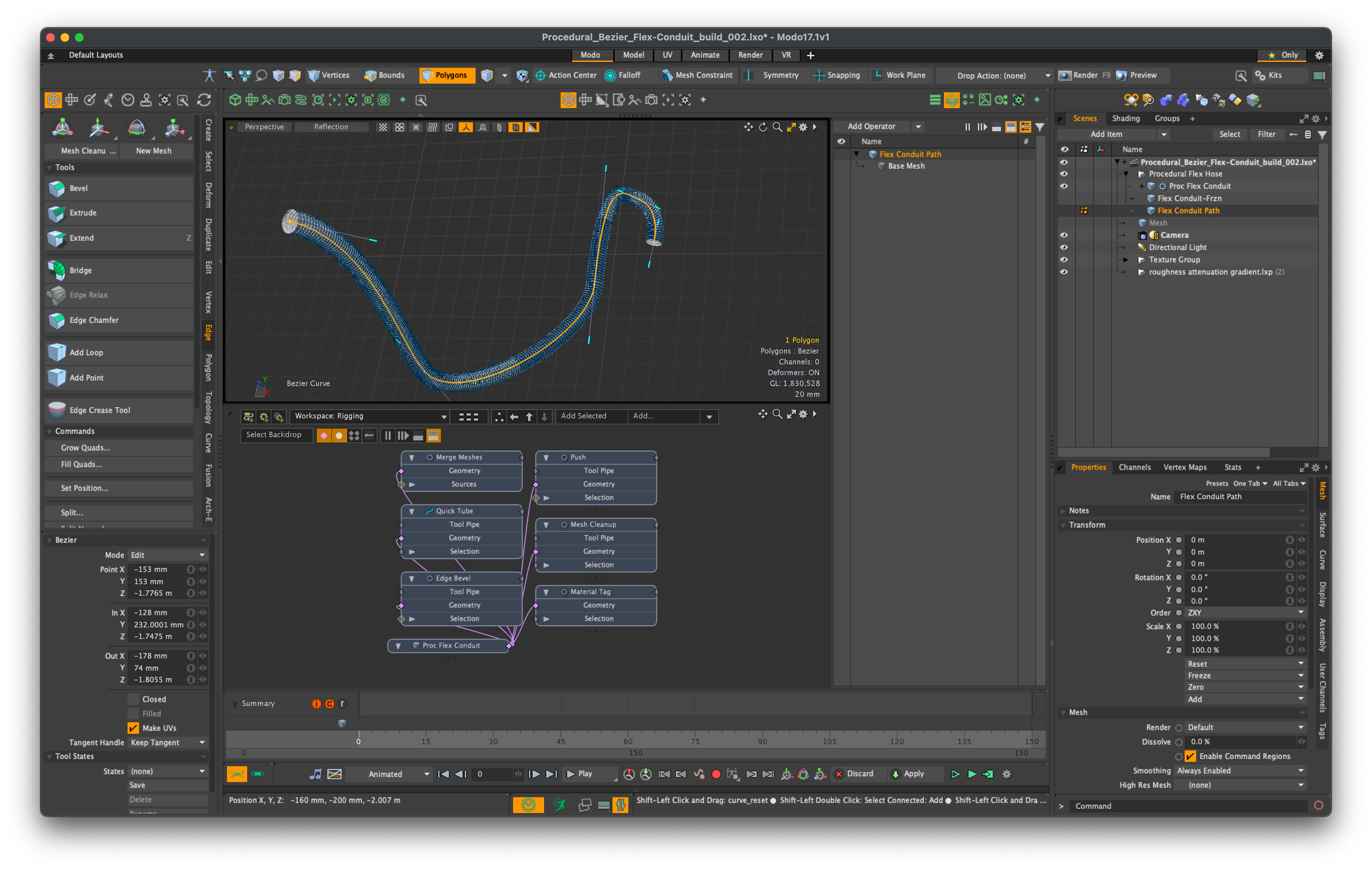 Procedural Flex-tube development: geometry controlled by bezier curve