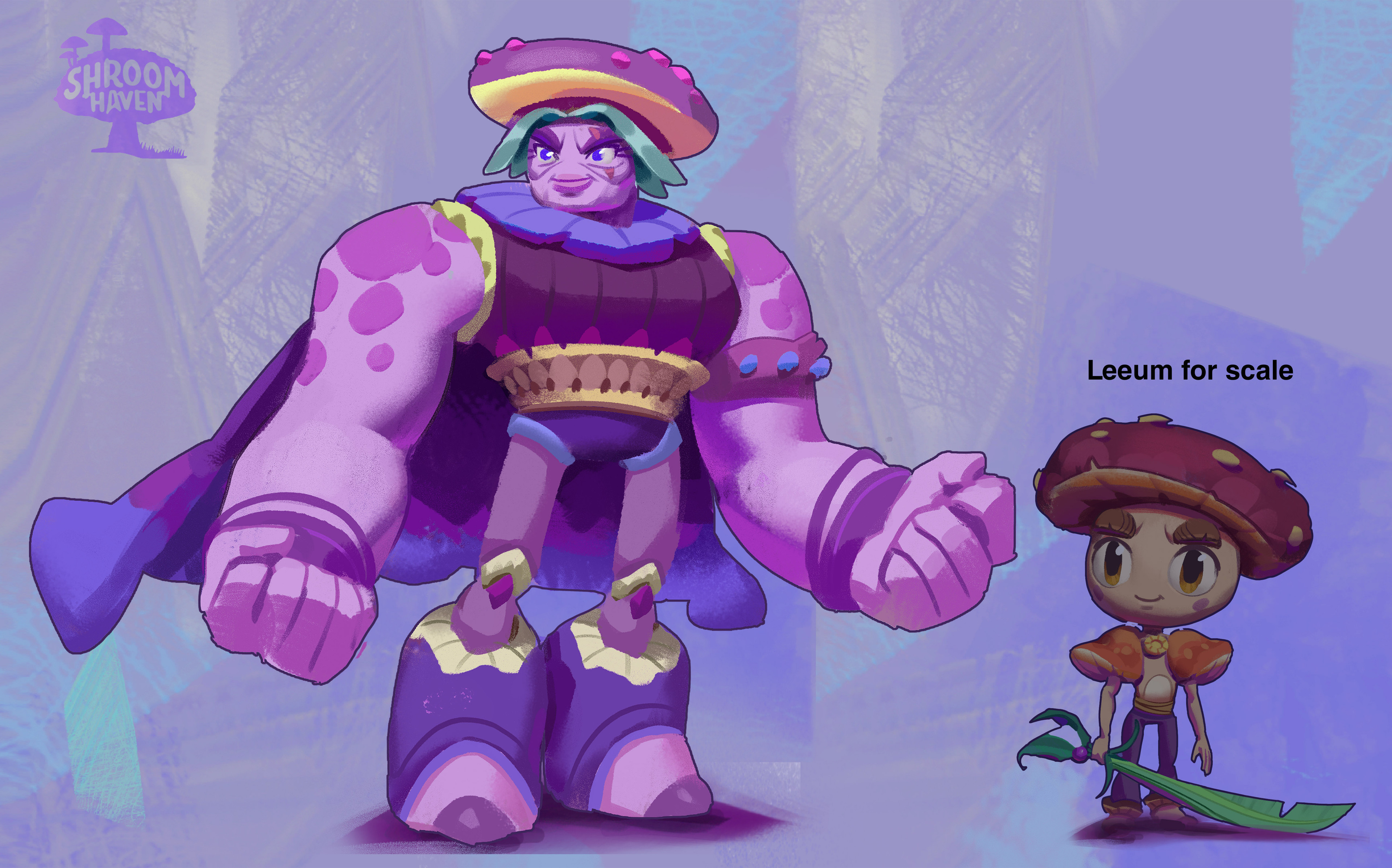 The hulking Minella is the Champion and sworn defender of Shroom Haven. She is the sole remaining member of the Root Guard after her partner was lost during a Blight attack many years ago.